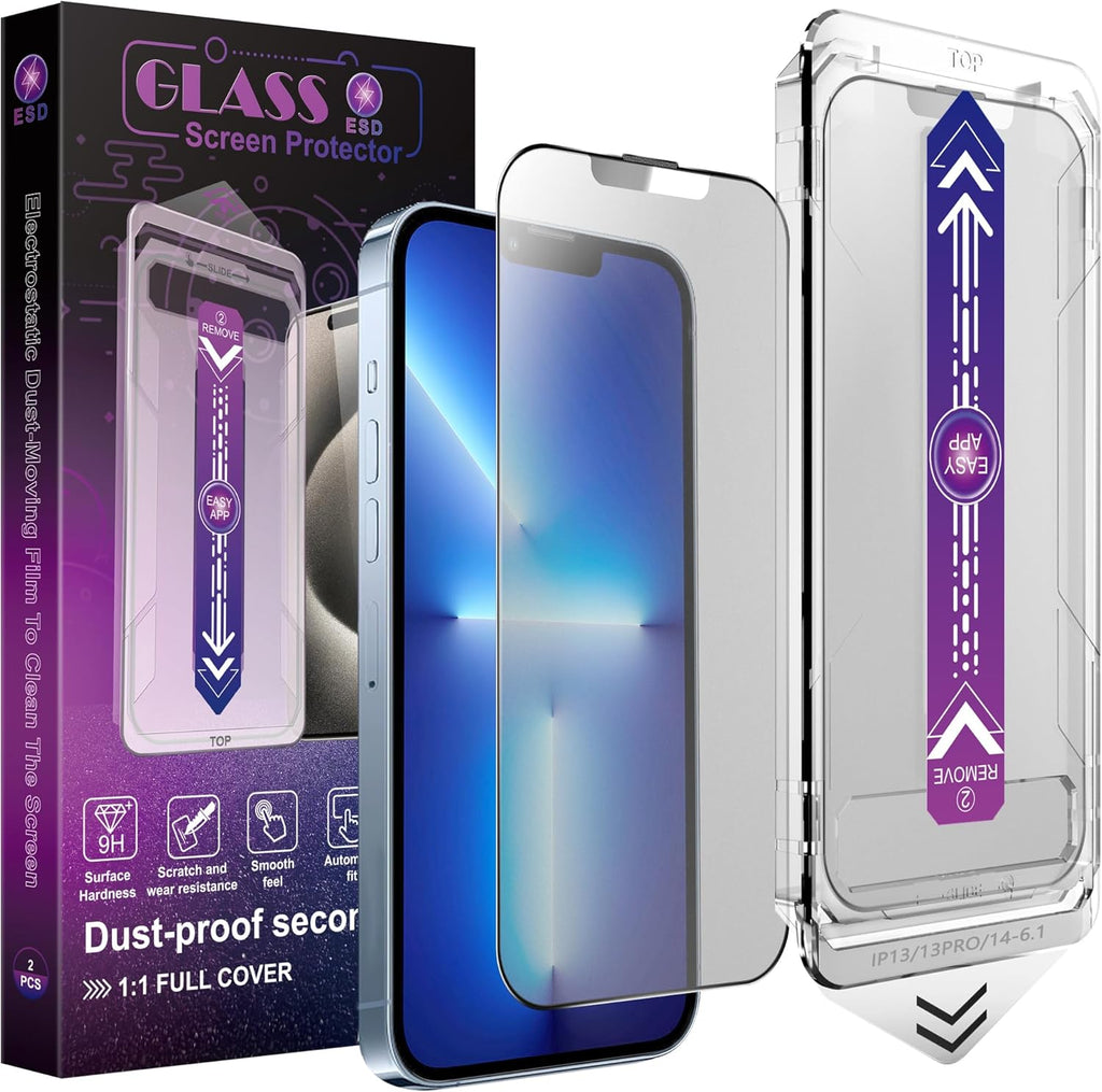 2 Pack Matte Screen Protector for iPhone 16e/iPhone 14/iPhone 13 Pro/iPhone 13, 9H Tempered Glass, Full Coverage, Anti-Fingerprint, Auto Dust-Elimination, No Bubble, Easy Installation
