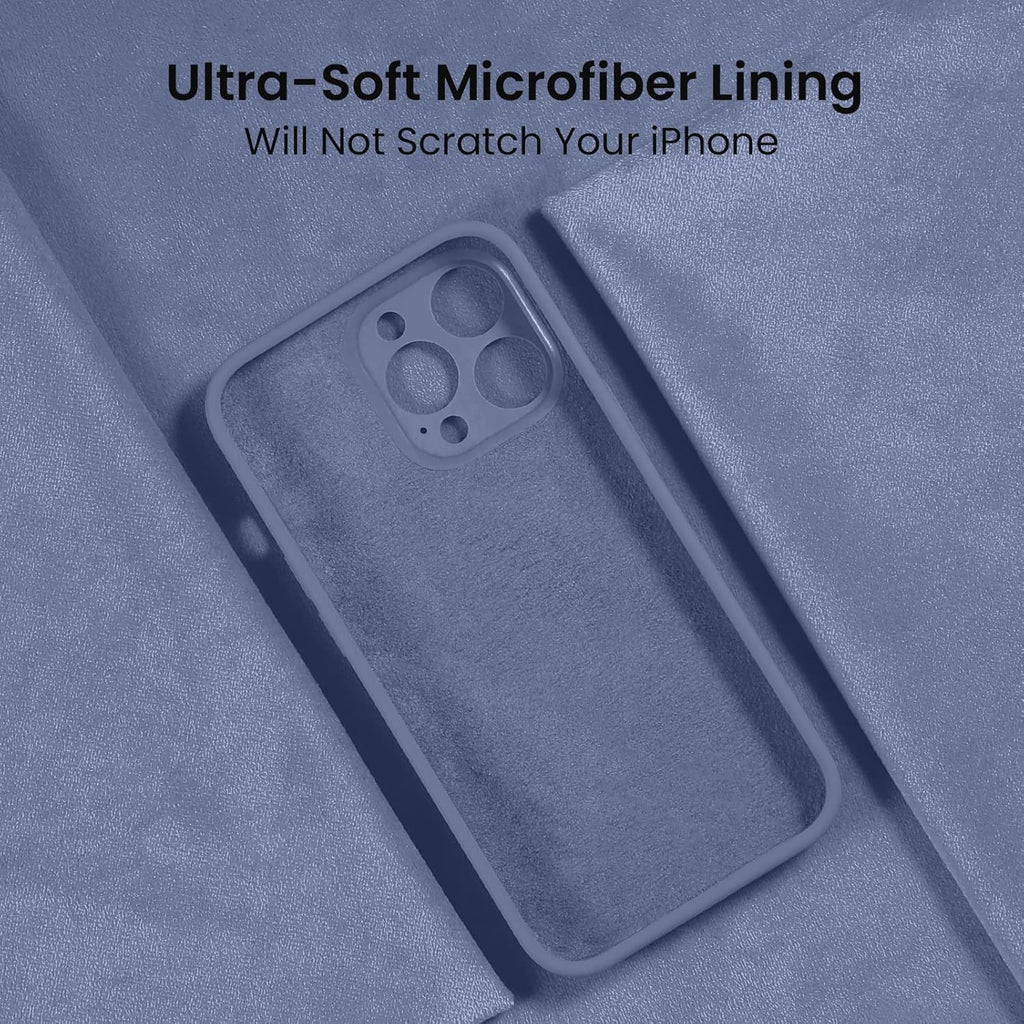 FireNova for iPhone 14 Pro Case, Silicone Upgraded [Camera Protection] Phone Case with [2 Screen Protectors], Soft Anti-Scratch Microfiber Lining Inside, 6.1 inch, Lavender Gray