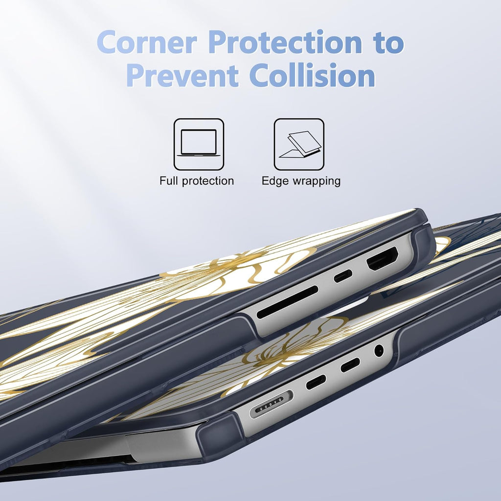 for MacBook Pro 16 inch Case 2021 2022 2023 2024 Release A3186 A3403 M4 A2991 M3 A2780 M2 A2485 M1 Pro/Max, Hard Shell Case with Screen Protector & Keyboard Cover, Golden Floral