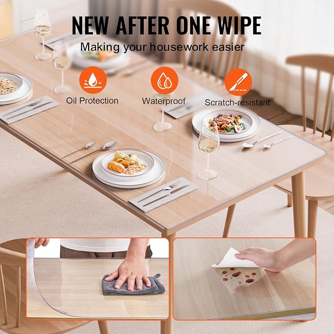 VEVOR Plastic Table Cover, 42 x 72 Inch 2.0 mm Thick Clear Rectangle PVC Desk - Image 4