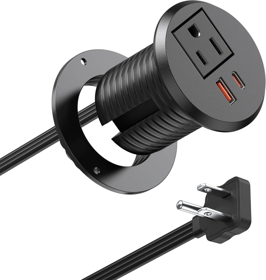 Desktop Power Grommet 2 inch Hole,PD 30W USB C Fast Charging Station,Ultra Thin Flat Plug Power Strip,Recessed Outlet,Slim Outlet Extender for Office,Table Outlets for Home,Office,6ft Cable