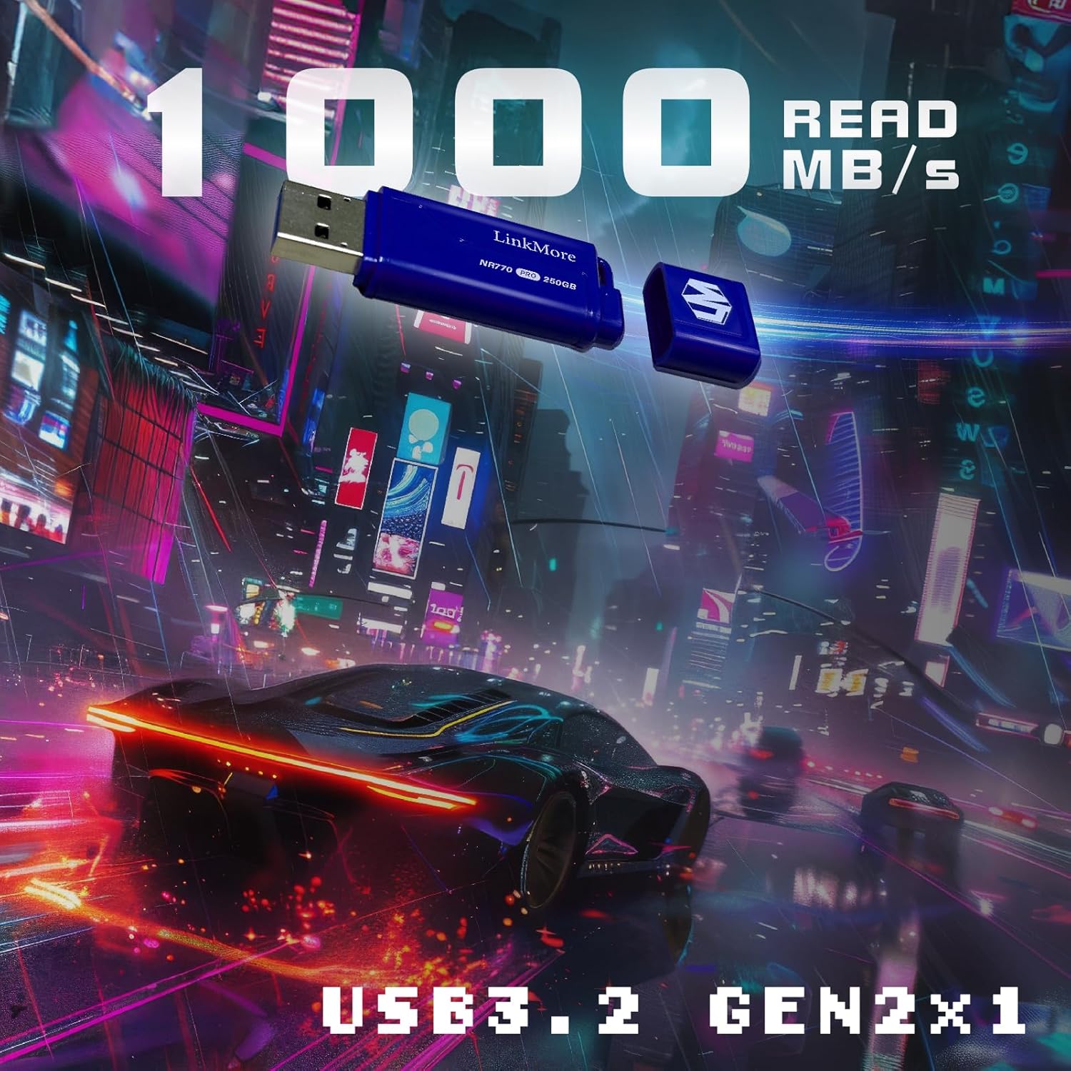 LinkMore NR770 250GB USB 3.2 Gen2 Flash Drive, Read Speed up to 1000MB/s, Write Speed up to 800MB/s, Thumb Drive