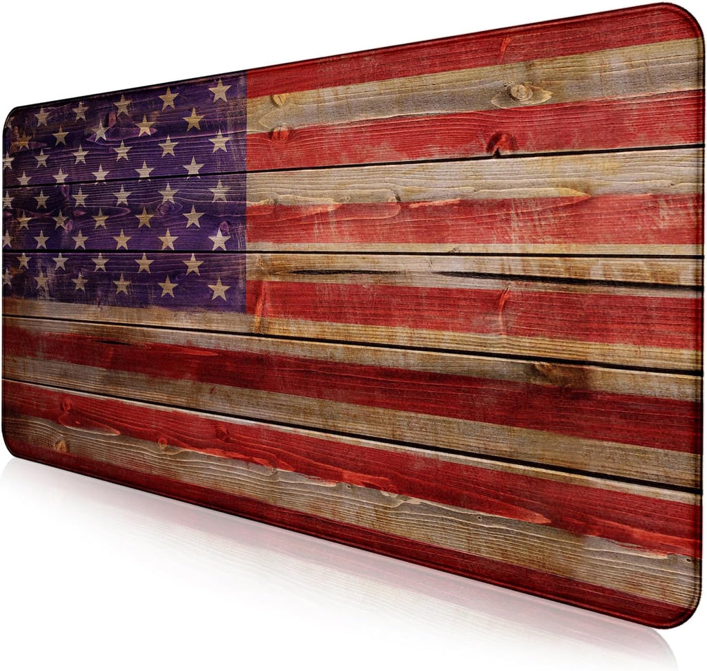 Patriot Wood Grain American Flag Extended Large Gaming Computer Mouse Pad, Suitable for Home Office and Study Keyboard Mouse Pad 35.4 x 15.7 x 0.12 Inches