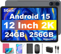 Tablet 12 inch Android 15 Tablets, 24GB（8+16）RAM+256 Storage(Expand to 1TB), Android Tablet with Keyboard, Octa-Core, 2K 2000x1200 Display, 16MP Dual Camera, 8000mAh, 5G WiFi,GPS,Bluetooth 5.0（Pink）