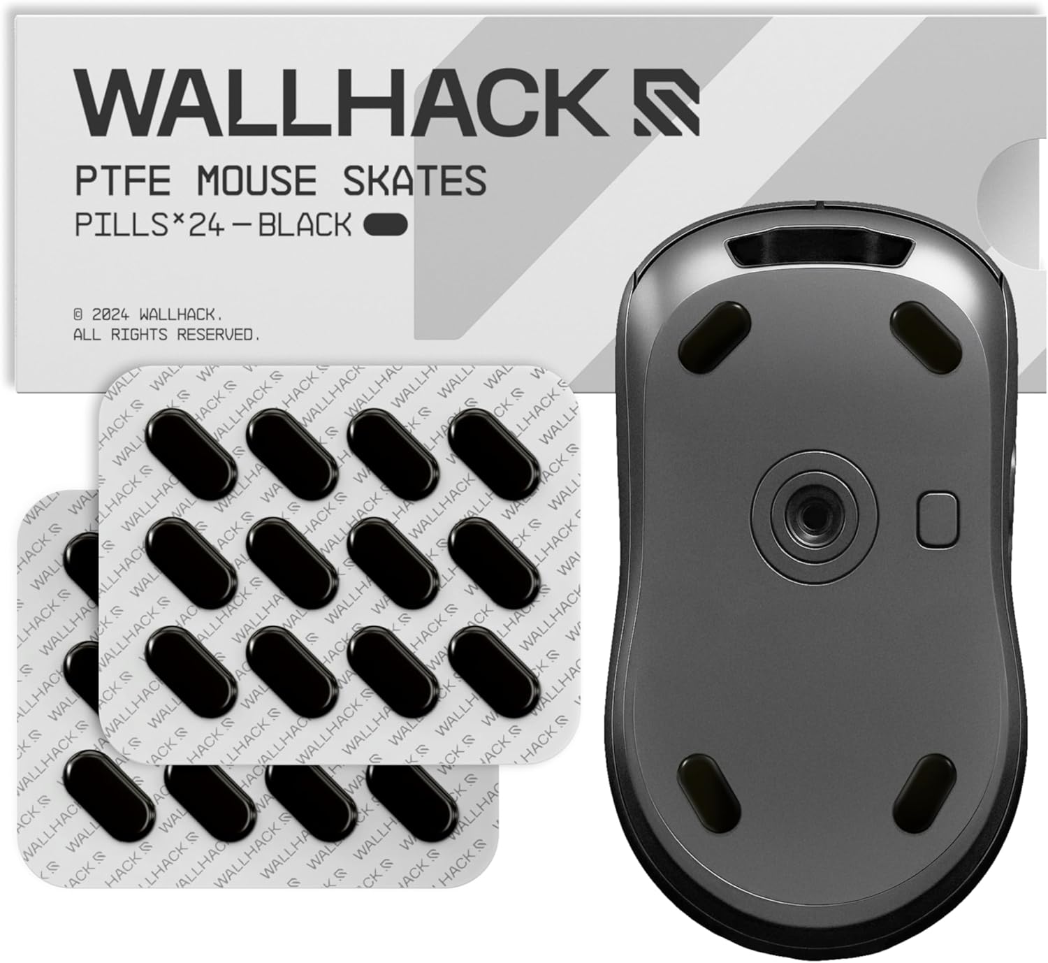 Wallhack PTFE Pill Mouse Skates | Premium Universal Skates for Gaming Mice | Ultra-Smooth Glide on Cloth & Glass Pads | Customize Speed & Control | Fast, Easy to Apply | Black 7mm x 14mm