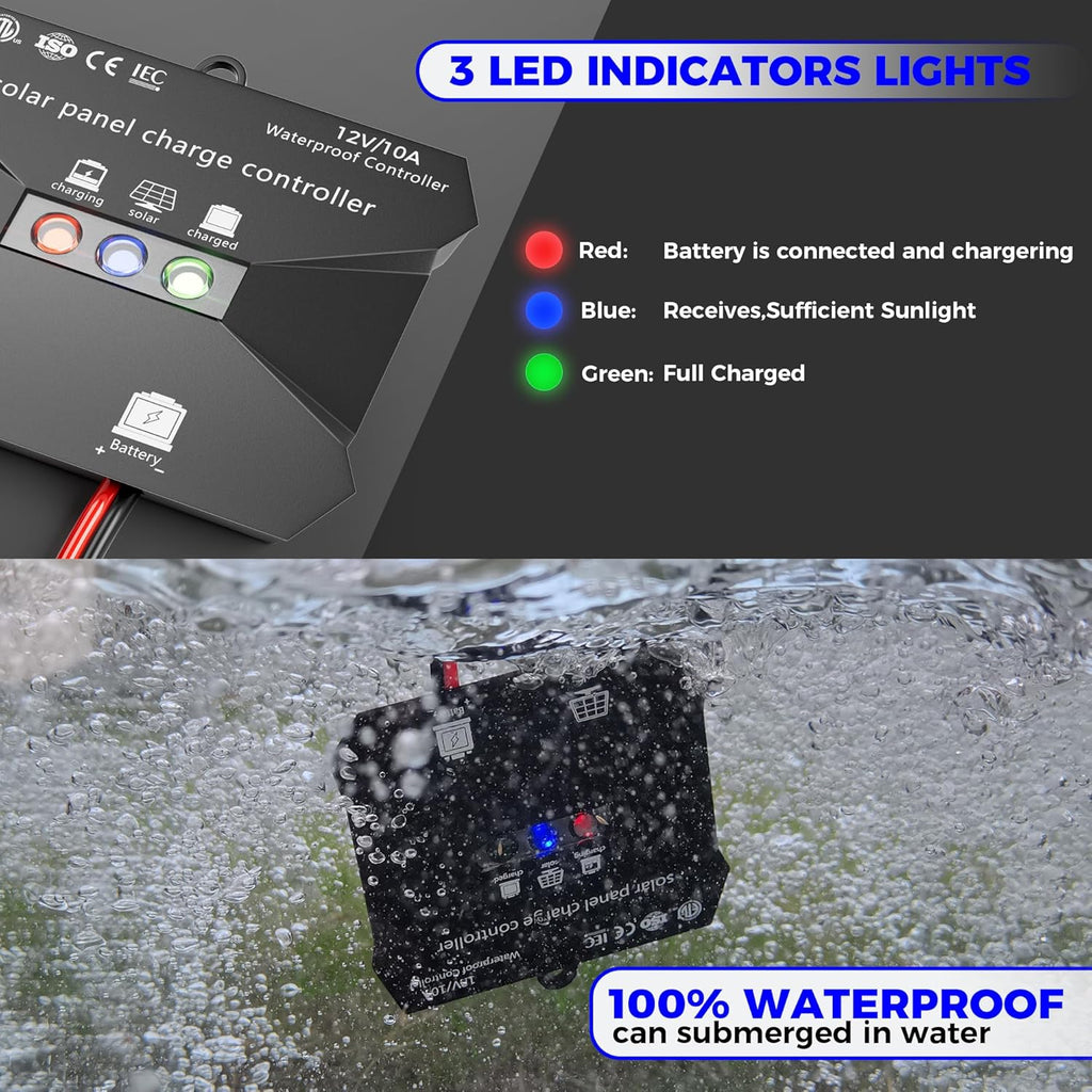 Solar Panel Kit 50W 12V, Solar Battery Trickle Charger Maintainer, Waterproof Solar Panel + Upgrade Charge Controller + Mount Bracket for Boat RV Motorcycle Marine