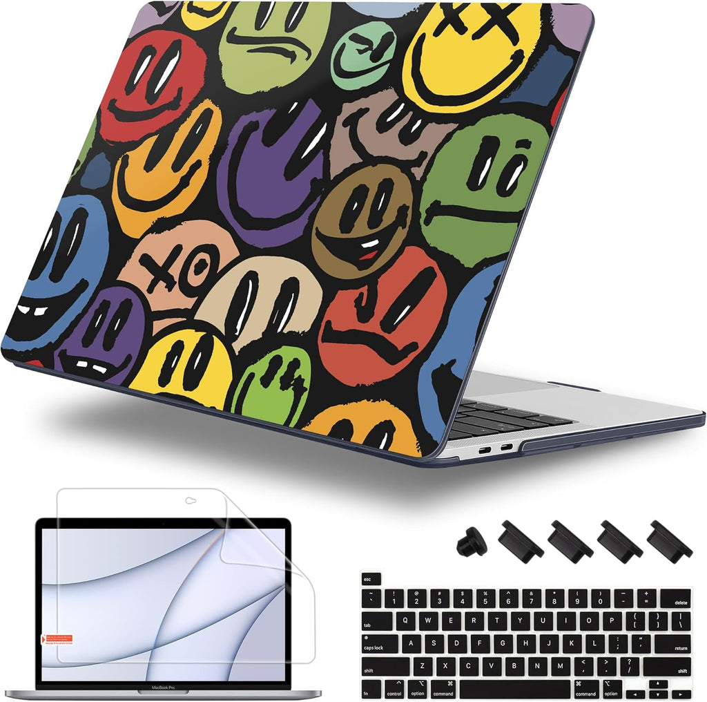 Case for MacBook Pro 13 inch with/Without Touch Bar (2016-2022, M2 A2338 M1 A2289 A2251 A2159 A1989 A1706 A1708), Hard Shell + Keyboard Cover + Dust Plug, Happy Emoji