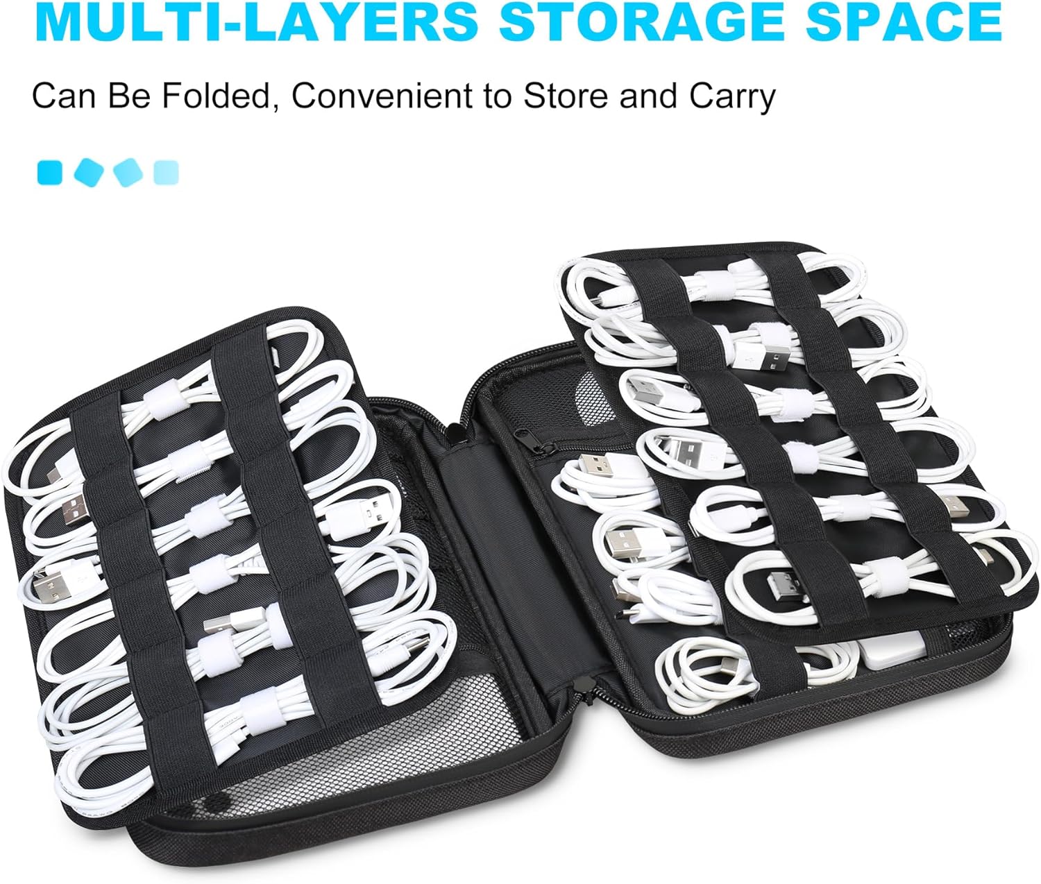 Lacdo Cord Organizer Travel, Cable Organizer Bag Case, Portable Electronics Organizer Travel Case, 6 Layer Large Capacity Charging Cords Storage organizer for Cables, SD Card, Travel Essentials, Black
