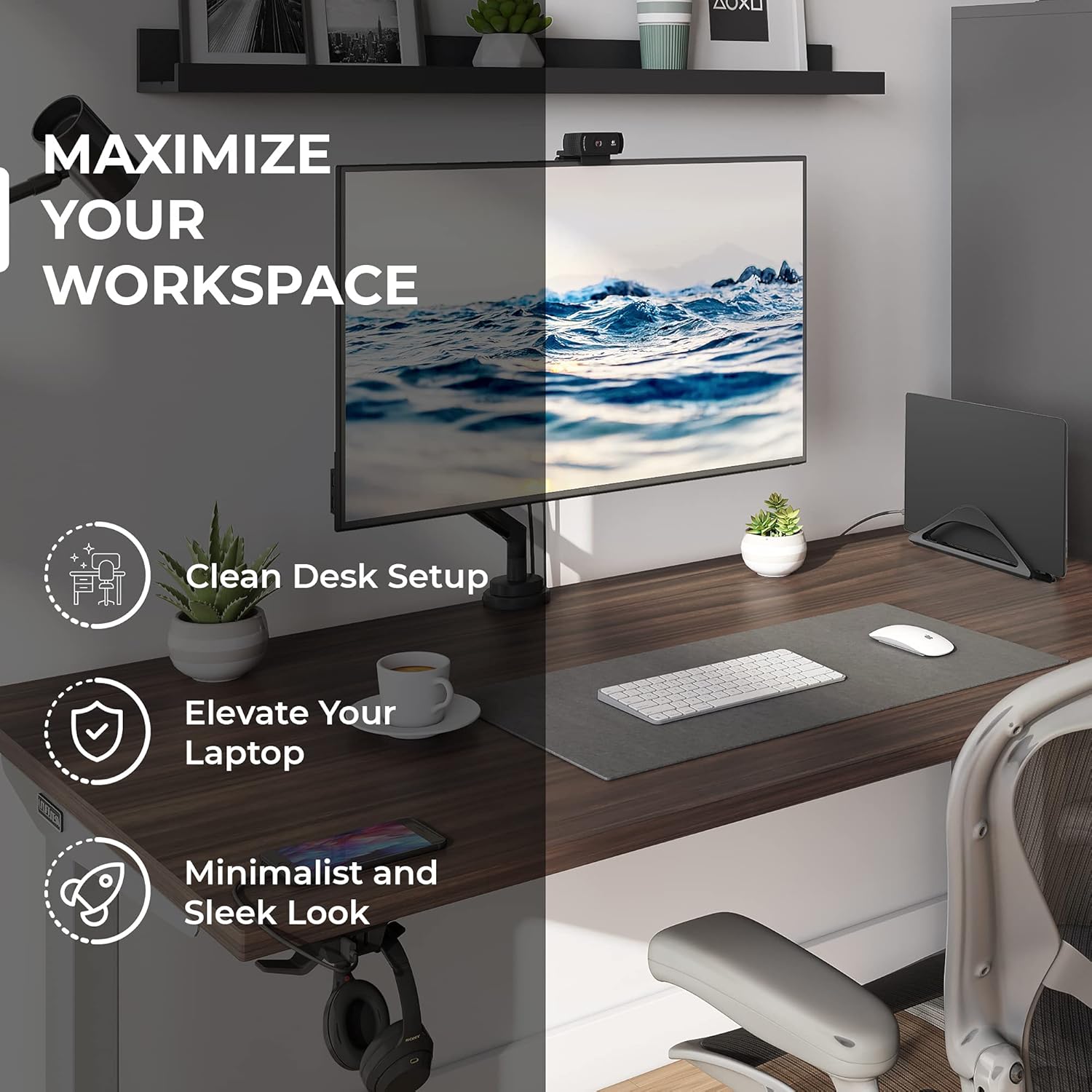 HumanCentric Vertical Laptop Stand for Desks in Matte Black, Upright Adjustable Holder to Dock Apple MacBook, MacBook Pro, and Other Laptops to Organize Work & Home Office, Automatic Grip