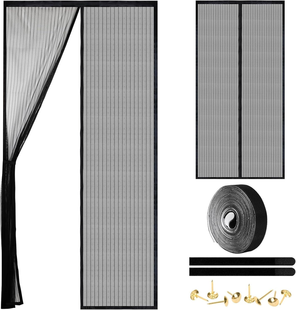 Magnetic Screen Door - Self Sealing, Heavy Duty, Hands Free Mesh Partition Keeps Bugs Out Let Breeze in- Pet and Kid Friendly - Keep Open Feature (Black, Fit Door Size 48 x 80 Inch)
