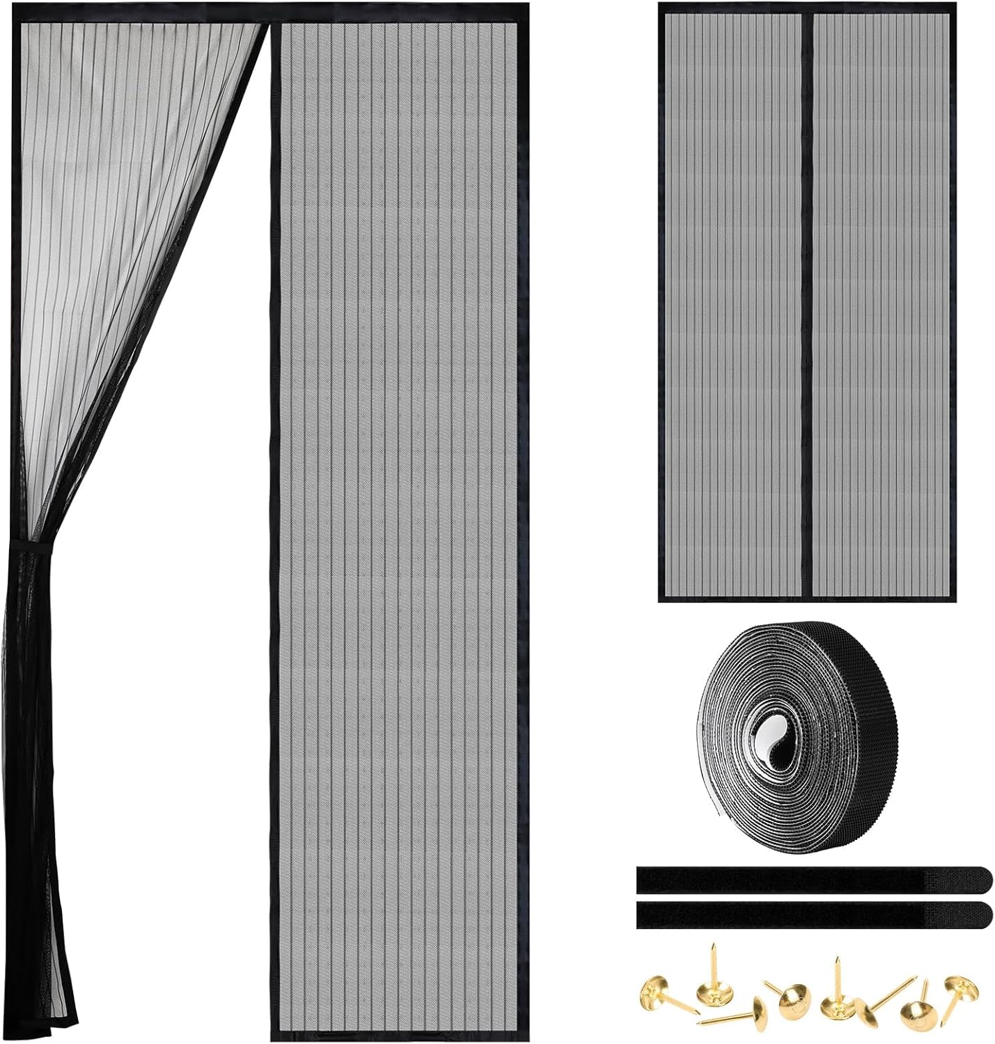 Magnetic Screen Door - Self Sealing, Heavy Duty, Hands Free Mesh Partition Keeps Bugs Out Let Breeze in- Pet and Kid Friendly - Keep Open Feature (Black, Fit Door Size 39 x 82 Inch)
