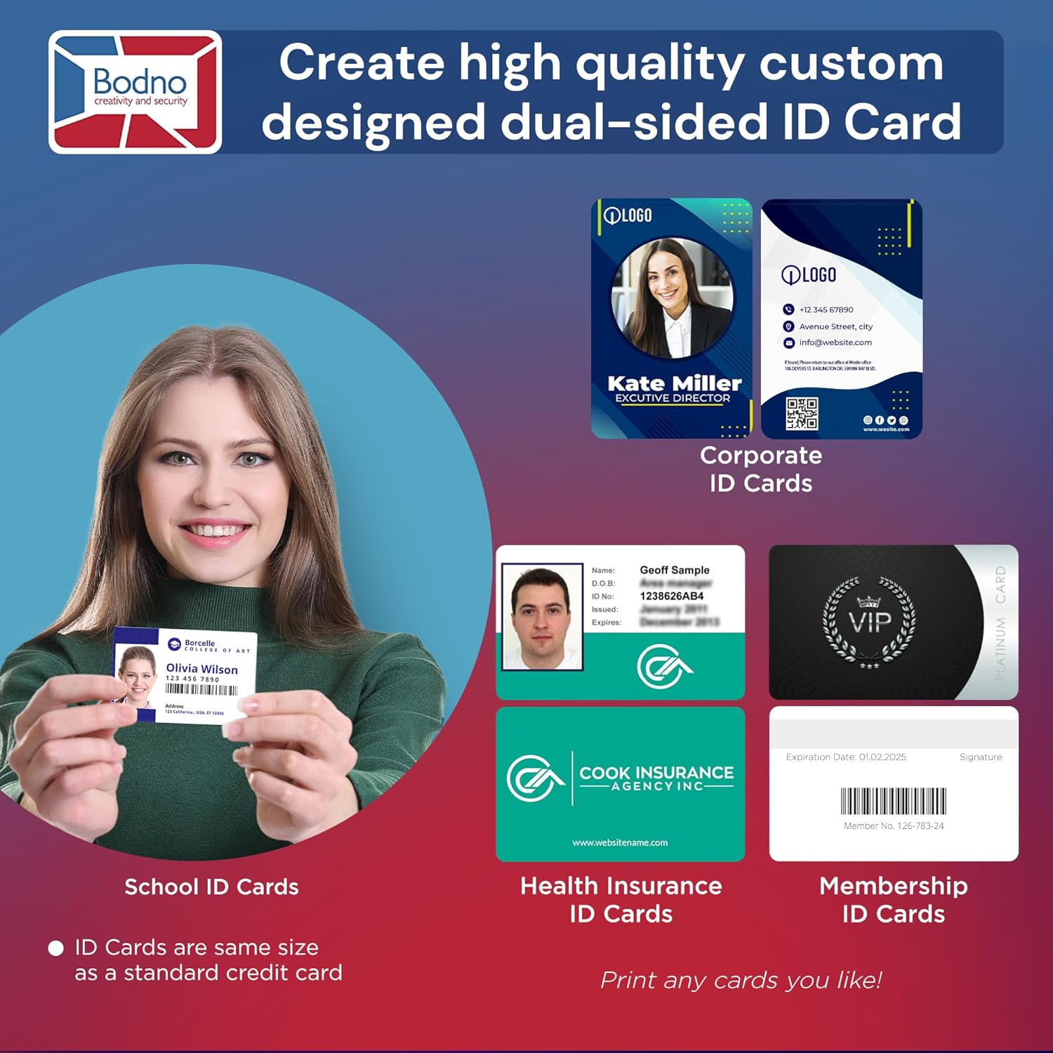 Bodno Magicard 400X Dual Sided ID Card Printer & Complete Supplies Package ID Software - Silver Edition