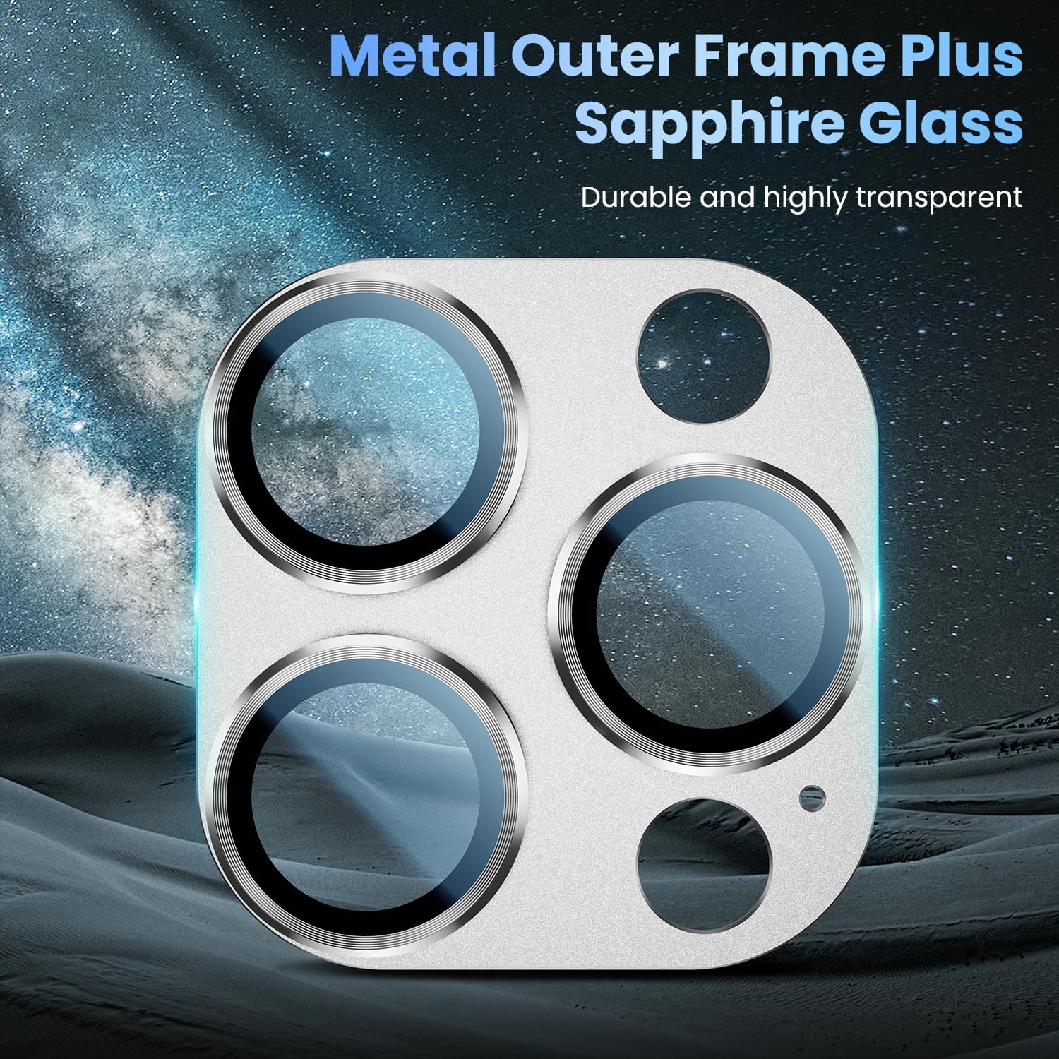 Uyiton Compatible with iPhone 16 Pro/iPhone 16 Pro Max Camera Lens Protector - [Not Easy to Break][Strong Adsorption][Case-Friendly] Metal Tempered Glass Rear Camera Screen Cover - White Titanium