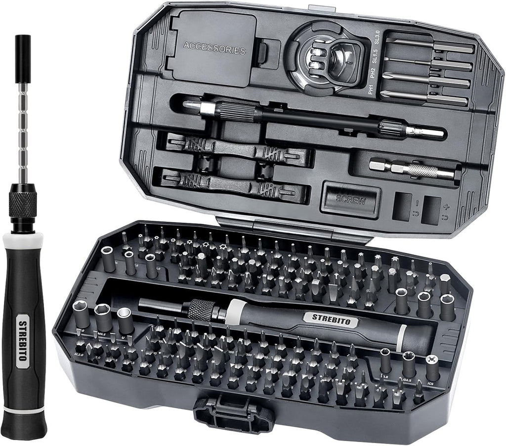 STREBITO Precision Screwdriver Set, 153 in 1 Electronics Tool Kit with Case, 140 PCS Magnetic Precision Bits - Computer, Laptop, iPhone, Macbook, PC, Game Controller, RC, Electronics, Phone Repair Kit