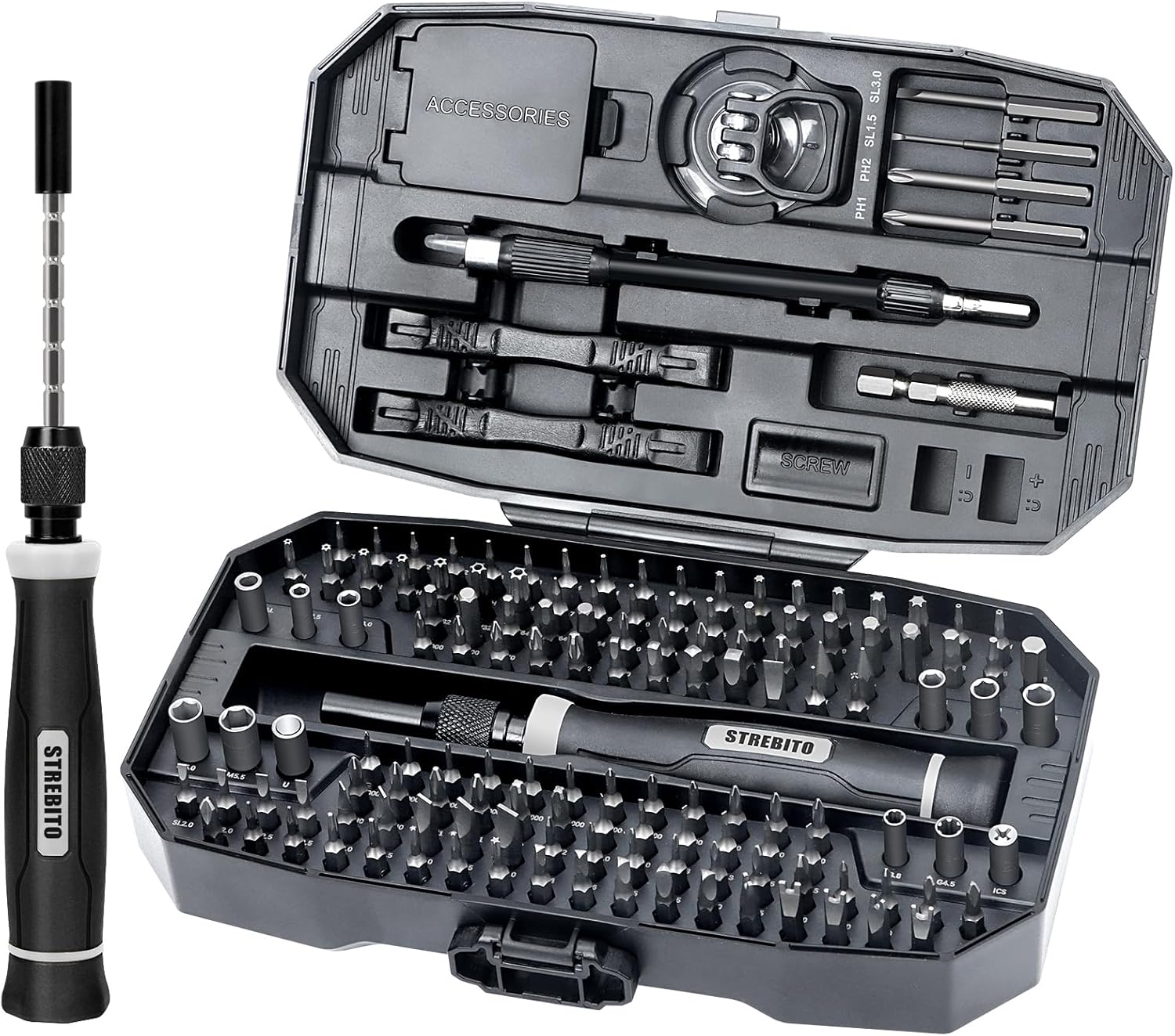 STREBITO Precision Screwdriver Set, 153 in 1 Electronics Tool Kit with Case, 140 PCS Magnetic Precision Bits - Computer, Laptop, iPhone, Macbook, PC, Game Controller, RC, Electronics, Phone Repair Kit