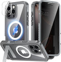 Magnetic & Stand for iPhone 16 Pro Max Case Built-in Privacy Screen Protector[360° Full Body Protection][Fit for Magsafe][Lens Protector] Heavy Duty Shockproof Case for iPhone 16 Pro Max Gray