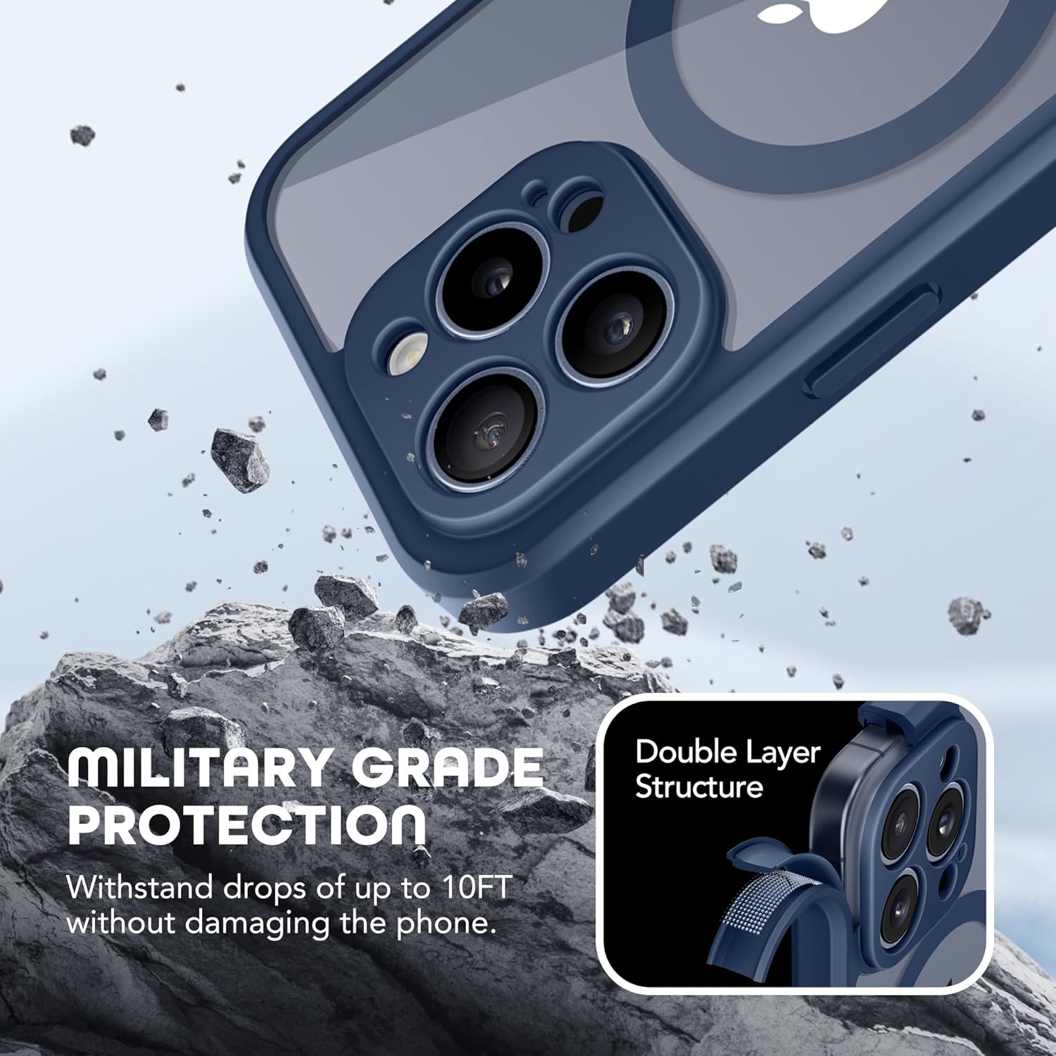Magnetic for iPhone 15 Pro Case, Compatible with MagSafe, Built-in Privacy Screen Protector and Camera Protection, Anti Spy Full Body Dustproof Shockproof Hard Phone Case 6.1", Dark Blue