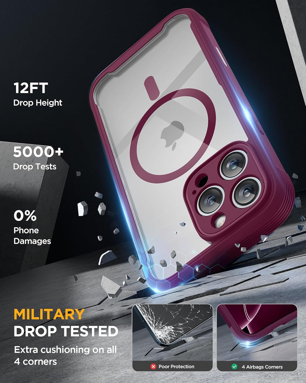Miracase for iPhone 16 Pro Max Case 6.9'', [Bubble Free] Full-Body Bumper Phone case with Built-in Full Glass Screen &Lens Protector,Compatible with MagSafe,Drop Proof 16 Pro Max Cover,Plum