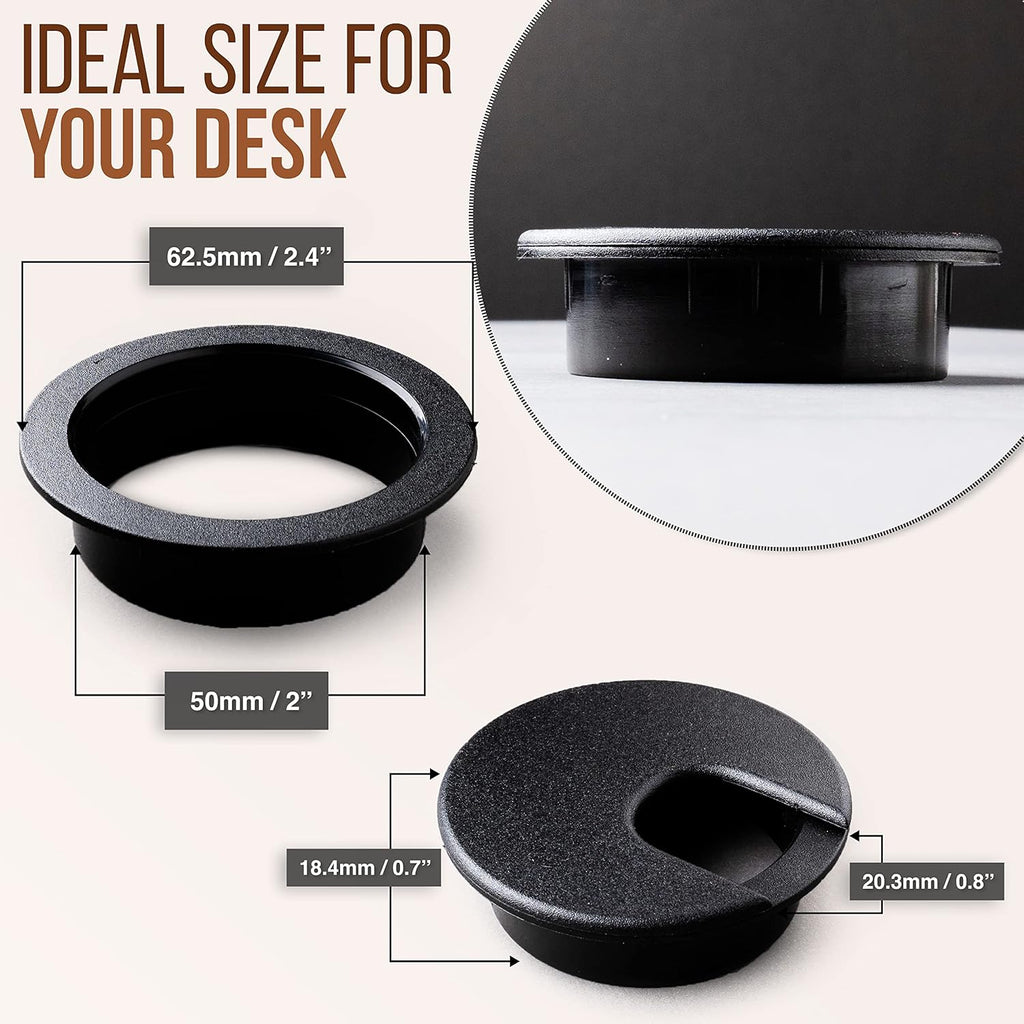 MAHDPRO Desk Grommet 2 Inch (50 mm) Pack of 5-Black ABS Plastic Cable Hole Cover to Arrange Wires & Cords Through Computer Table/Countertops