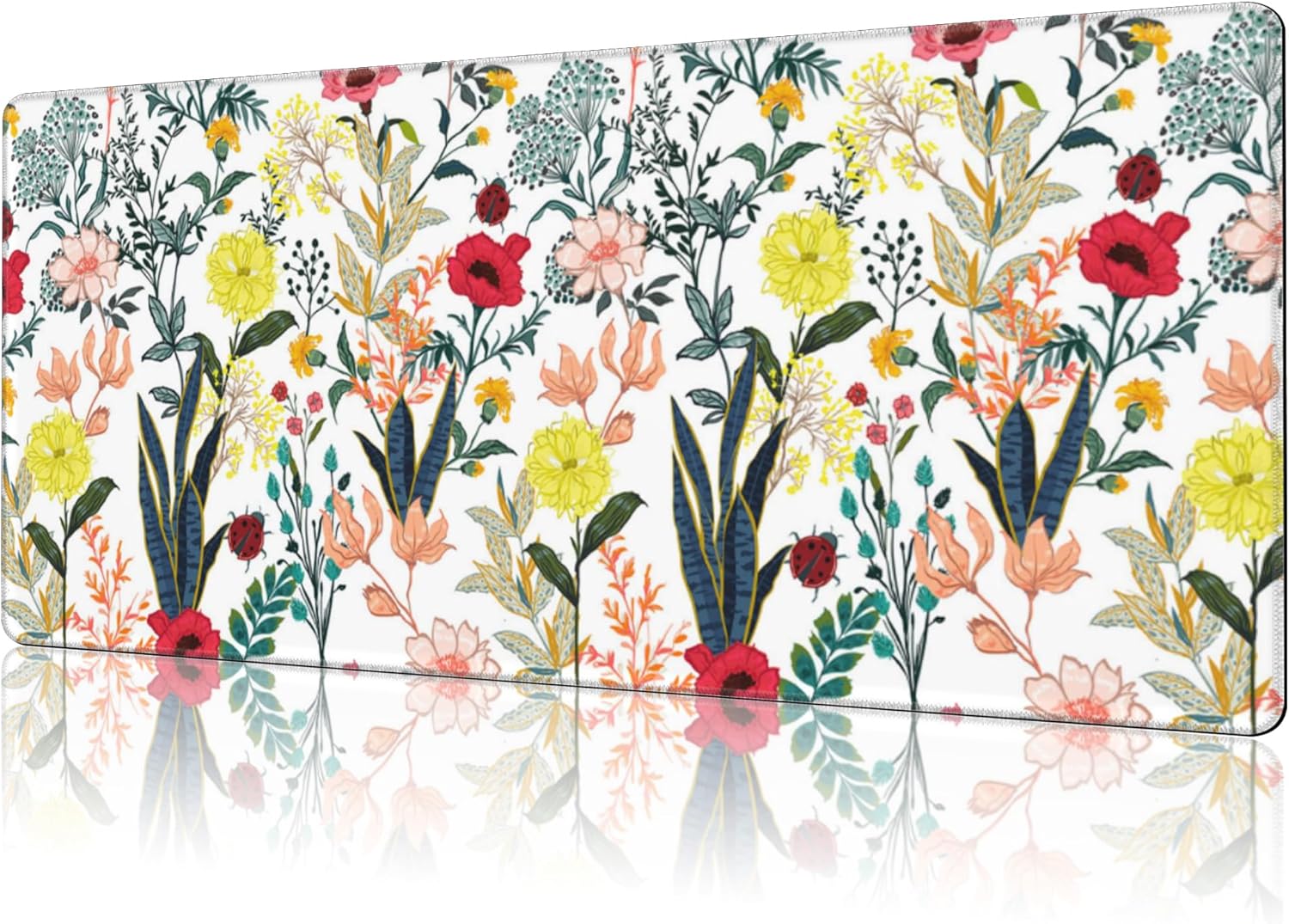 Mouse Pad Large Summer Flower Non-Slip Gaming Desk Mat with Stitched Edge Laptop Keyboard Desk Pad for Work Home Gaming (35.4 x 15.7 Inches)