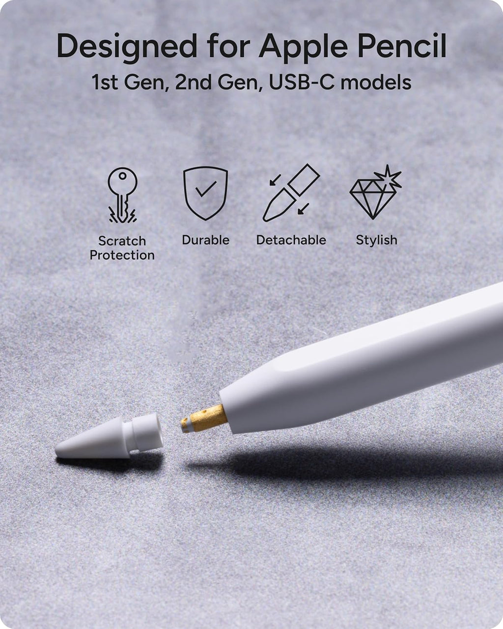 ZAGG Replacement Tips for Apple Pencil 1st Gen, 2nd Gen, & USB-C - Pack of 4, Smooth Writing, Perfect Friction, Pastel Pink, Blue, Green, & White