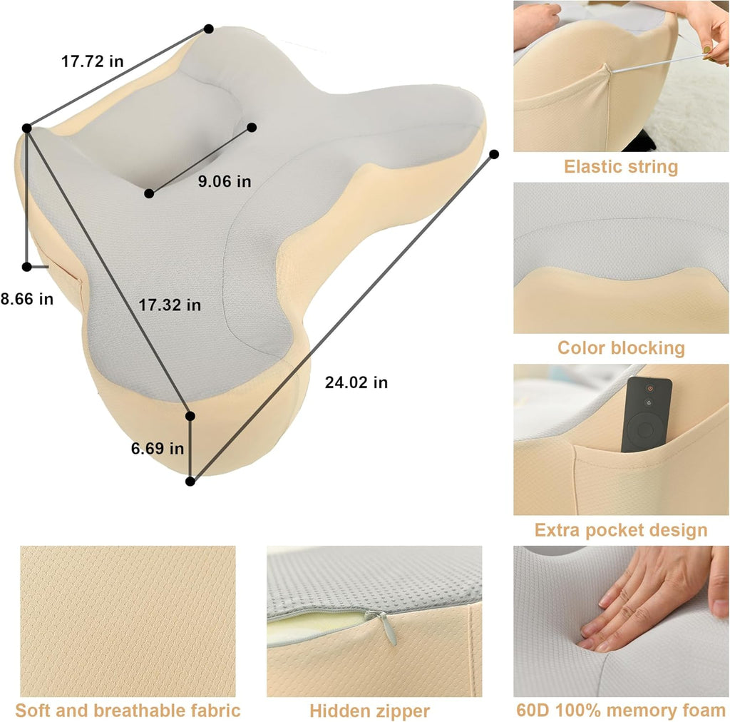 XWZO Laptop Lap Desk with Cushion, Ergonomic Wrist Rest Home Office Laptop Desk, Portable Memory Foam Arm Rest Gaming Pillow, Work or Sleep Pillow Stand for Bed, Eye Mask Included, Beige