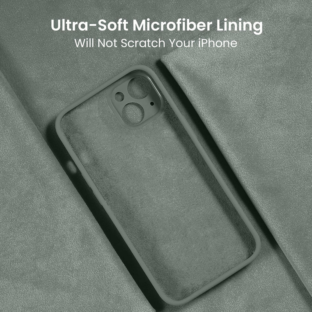 FireNova Designed for iPhone 13 Case, Silicone Upgraded [Camera Protection] Phone Case with [2 Screen Protectors], Soft Anti-Scratch Microfiber Lining Inside, 6.1 inch, Calke Green