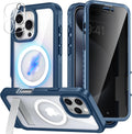 360° Protection Magnetic for iPhone 16 Case Built-in 9H Privacy Screen Protector & Metal Stand[Fit for Magsafe][Anti-Spy][Lens Protector] (Dark Blue, Phone 16 Pro Max)