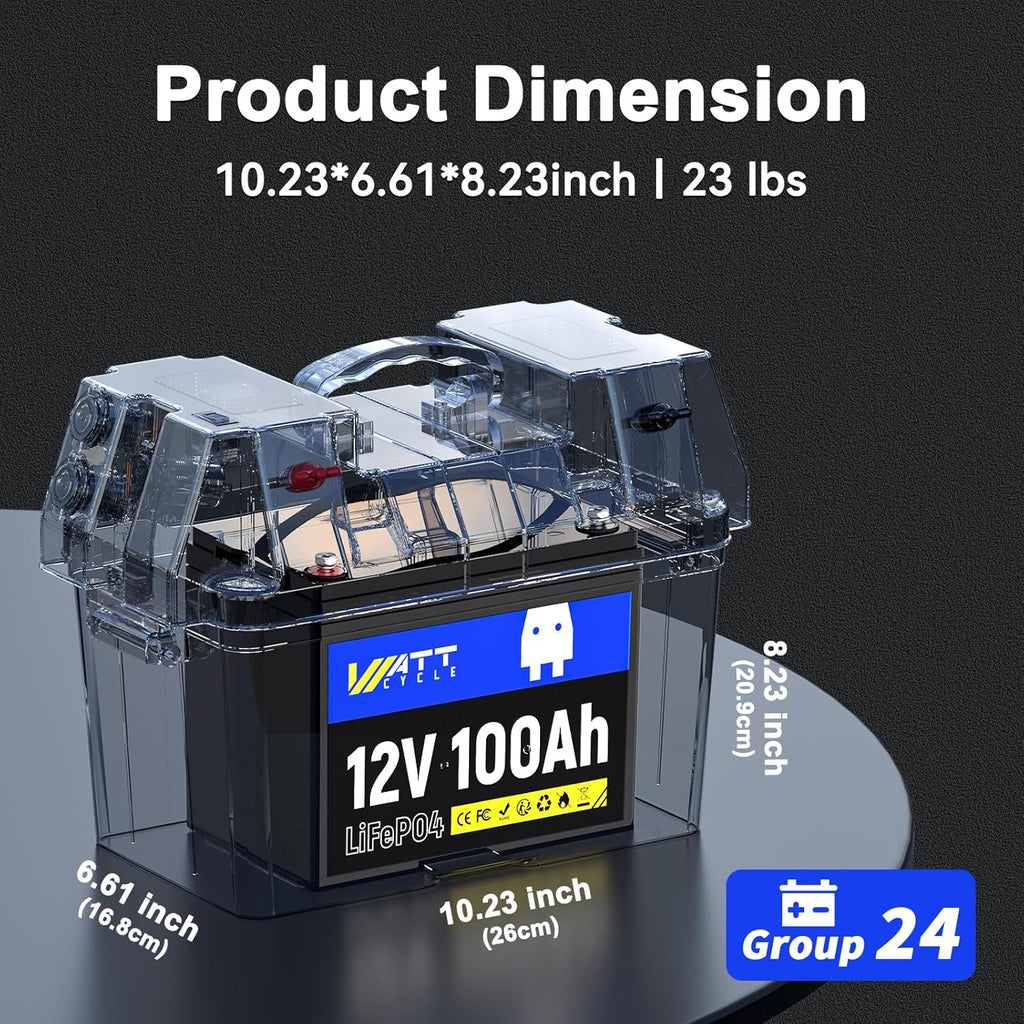 12V 100Ah LiFePO4 Lithium Battery - BCI Group 24, 15000 Cycles, Built-in 100A BMS, Low-Temperature Protection - Ideal for RVs, Golf Cart, Home Energy Storage, Boats and Marine Applications