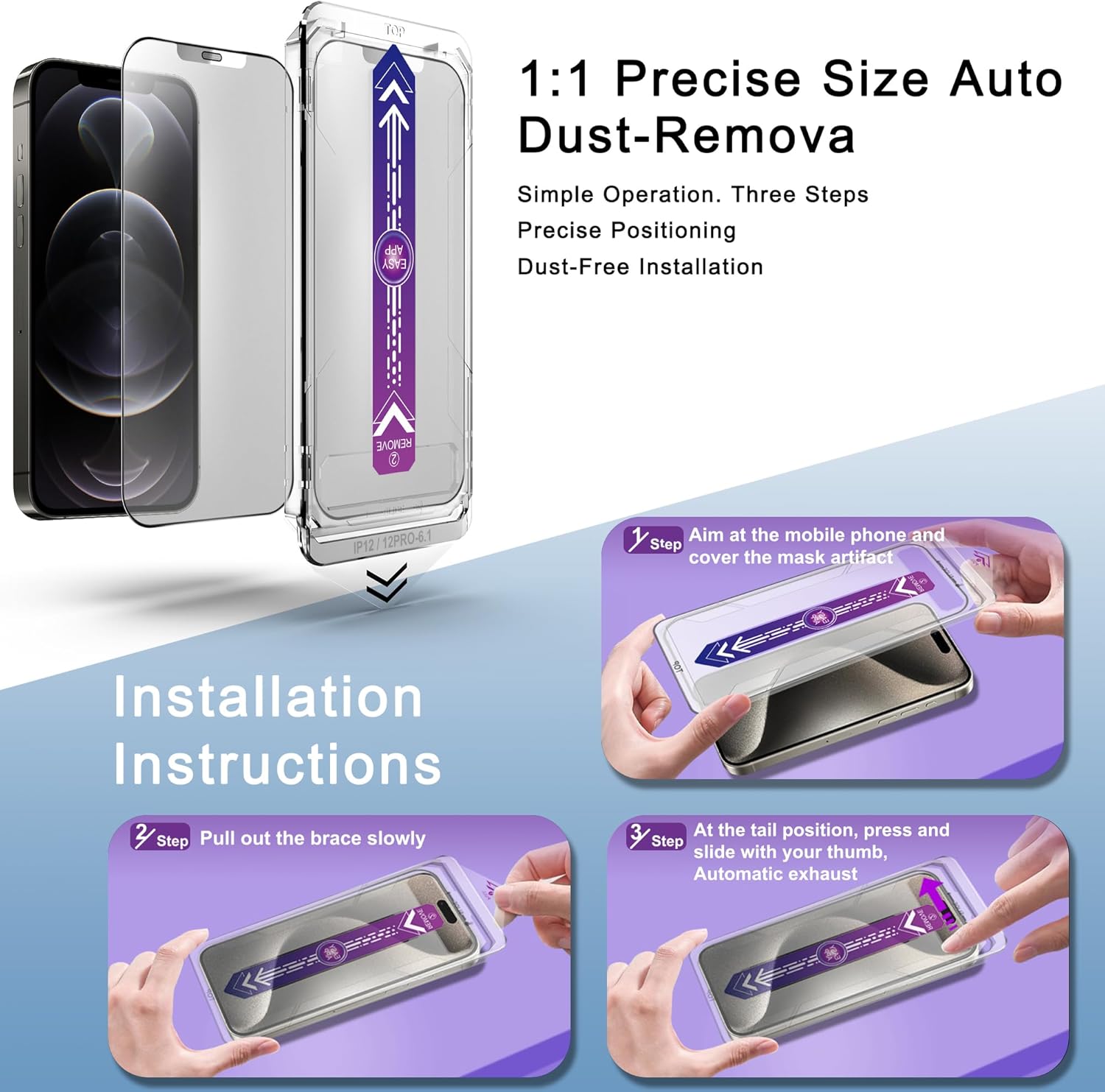 2 Pack Matte Screen Protector for iPhone 12 and iPhone 12 Pro 6.1-Inch Auto Dust Removal, No Bubbles, Tempered Glass Film, Easy Installation