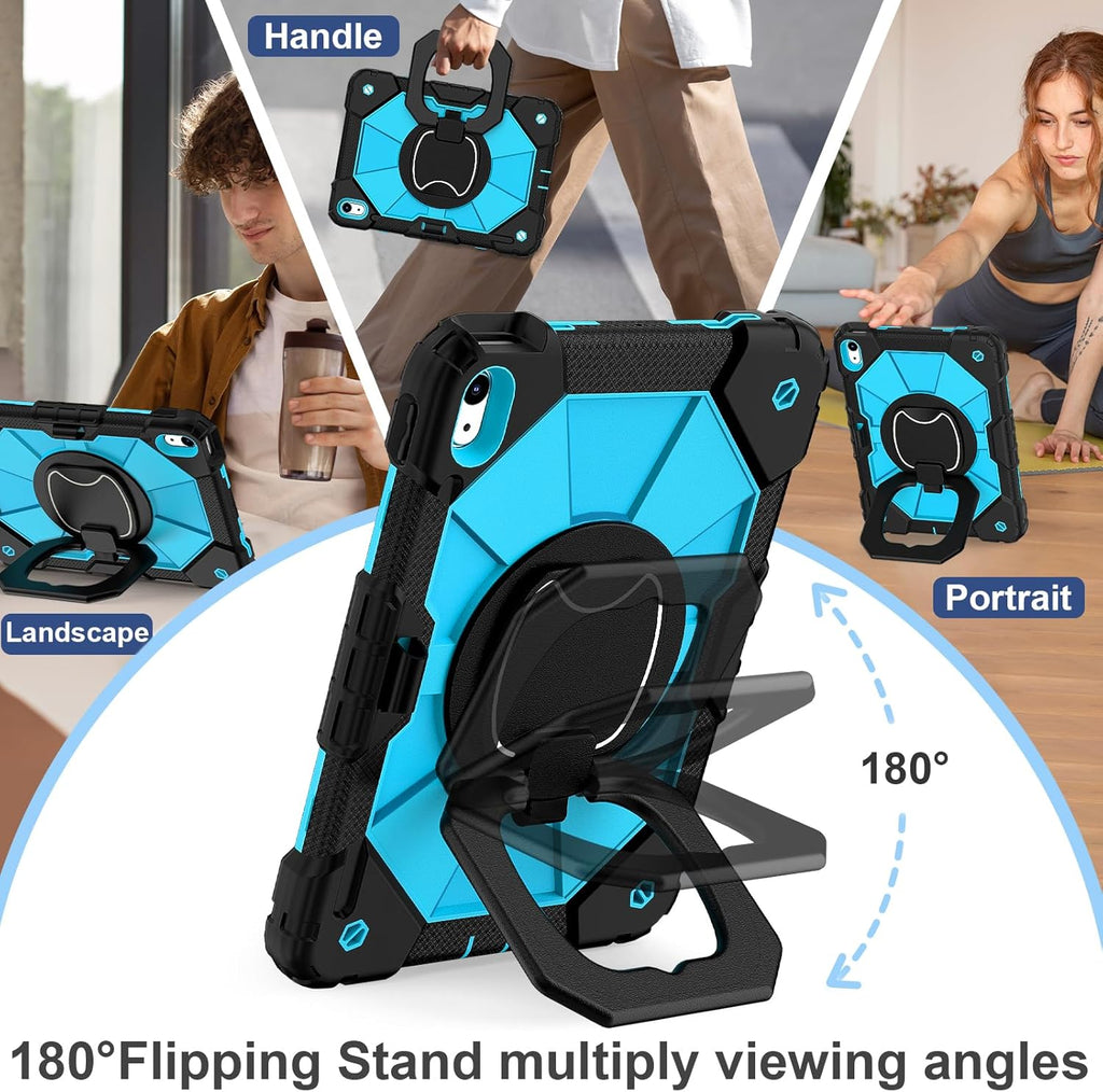 Case for iPad (A16) 11th Generation 11 Inch (2025) / iPad 10th Generation Case 10.9 Inch (2022) with 360° Rotating Stand Screen Protector Pen Holder Shoulder Strap, Black Blue