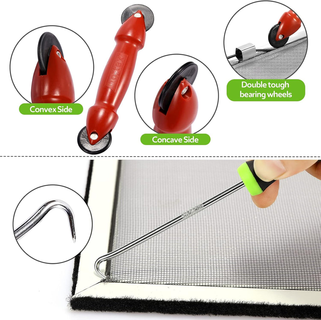 FLYZZZ Window Screen Door Repair Kit, 59‘’X118‘’ Fiberglass Mesh Replacement with Roller Tool/Hook/Spline/Cutter/Clips/Ruler, 7-in-1 Sliding Patio Door & Screen Door Repair Kit, Black