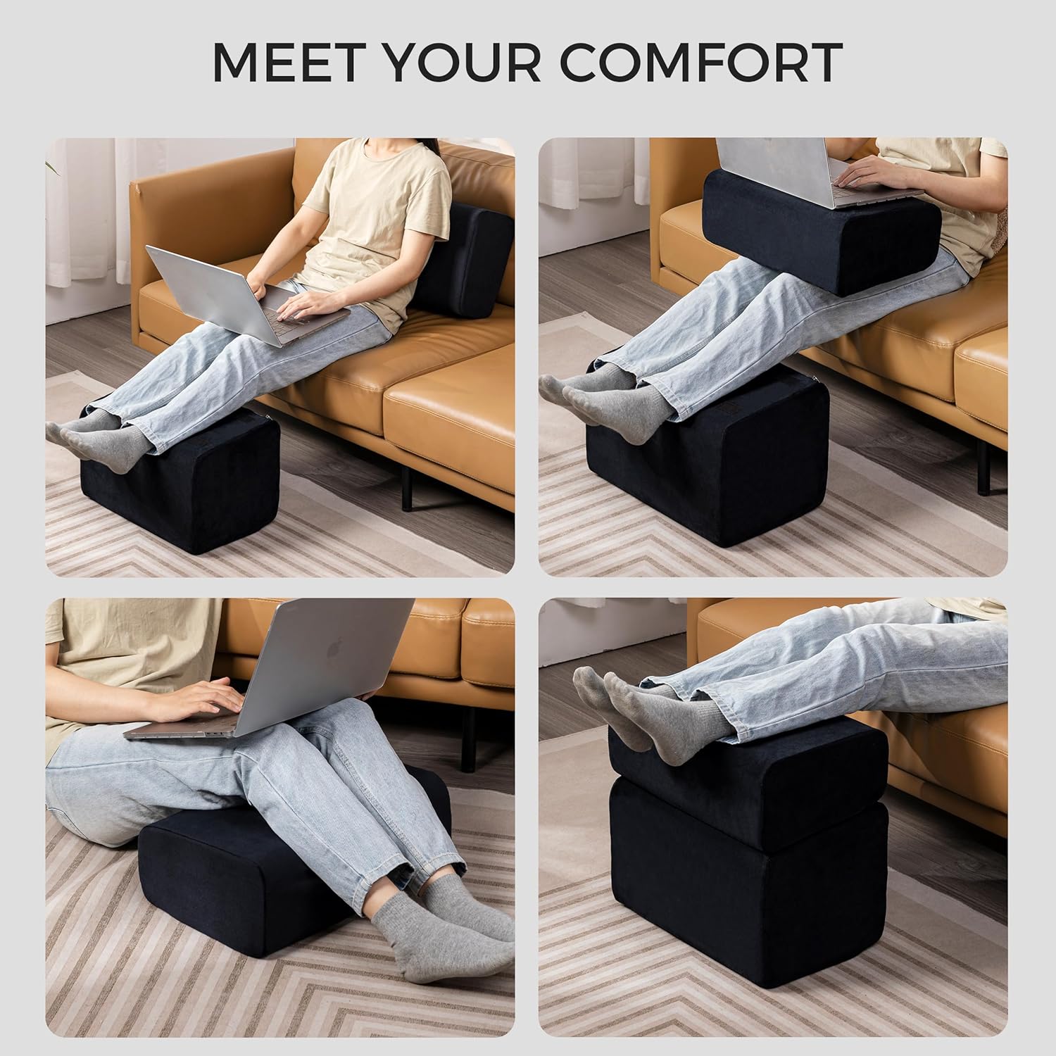 Ganondorf Foot Rest for Under Desk at Work Adjustable Foot Rest Under Desk Ergonomic Foot Stools for Under Office Desk Leg Pillow for Underdesk Footrest with Washable Cover, Black