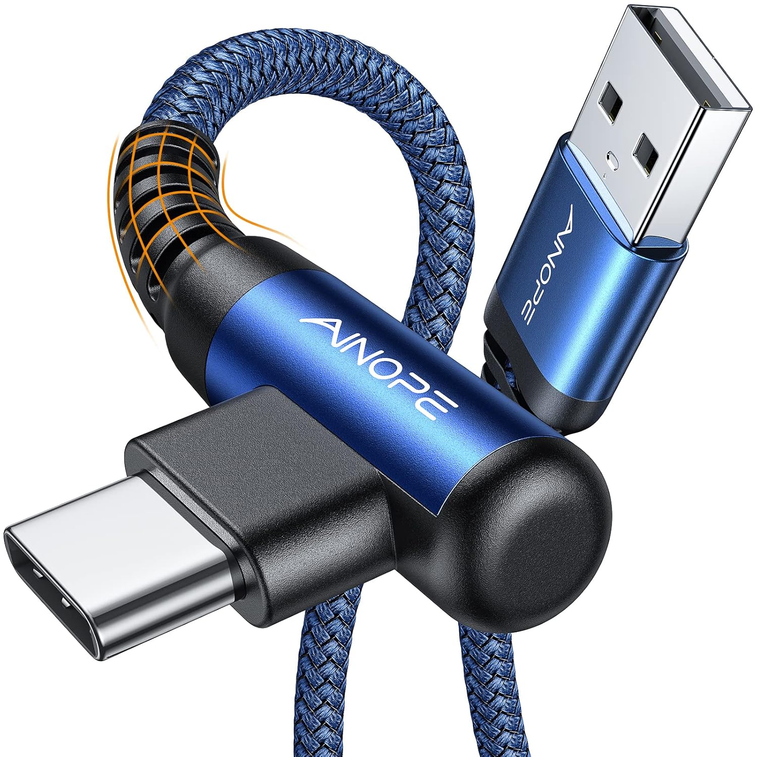 AINOPE USB C Cable 3ft Right Angle, 2-Pack USB to USB C Cable 3ft 3.1A Fast Charging Nylon Braided USB A to USB C Cable Blue Accessories Fit for Galaxy S20 S10 S9 S8 Plus,V30,V20,G6
