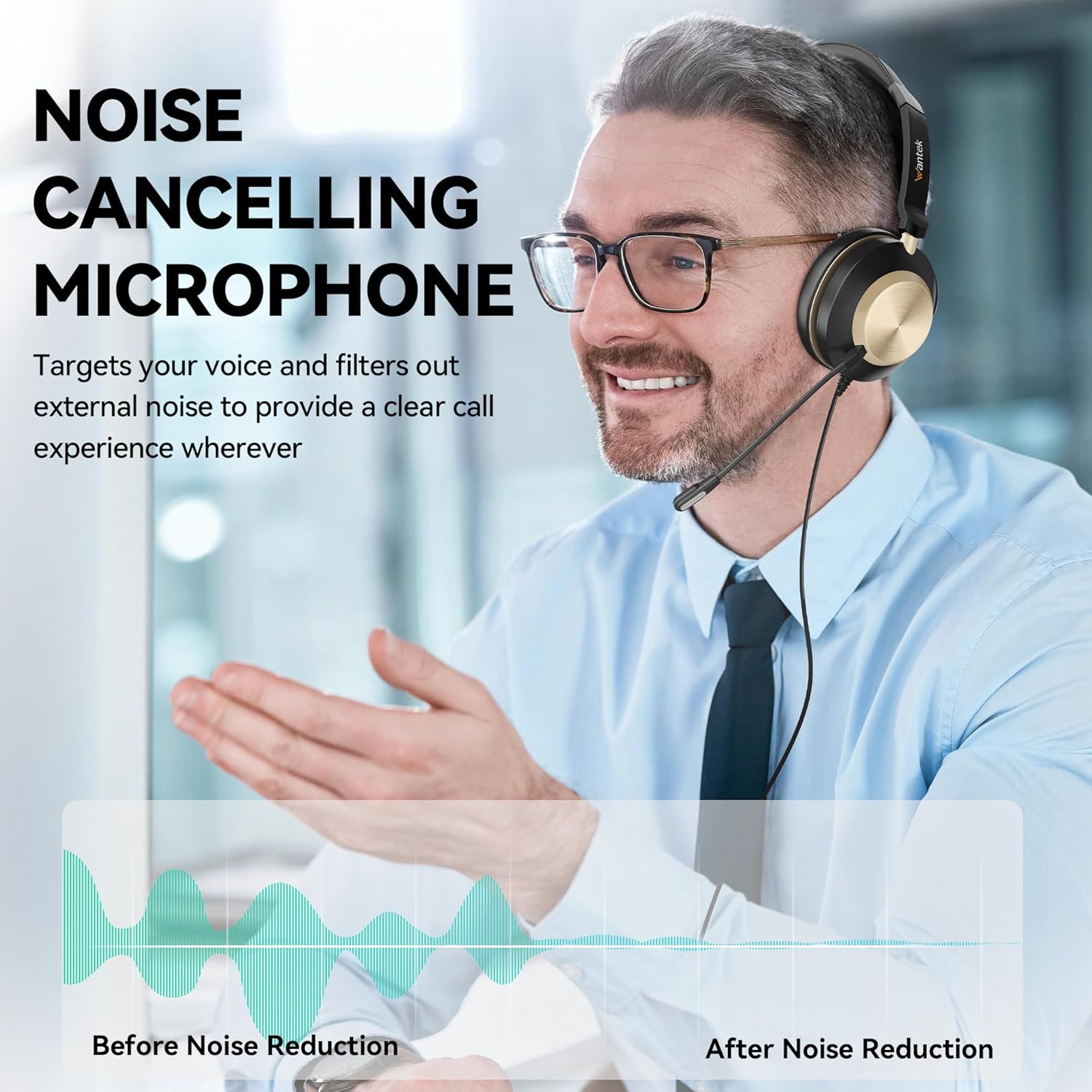 Wantek USB Headset with Microphone, Type-c/USB/3.5mm Jack 3-in-1 PC Headsets, Single Ear (Monaural) Headsets with Noise Cancelling and Volume Control for Call Centers, Skype, Zoom, Office,Business