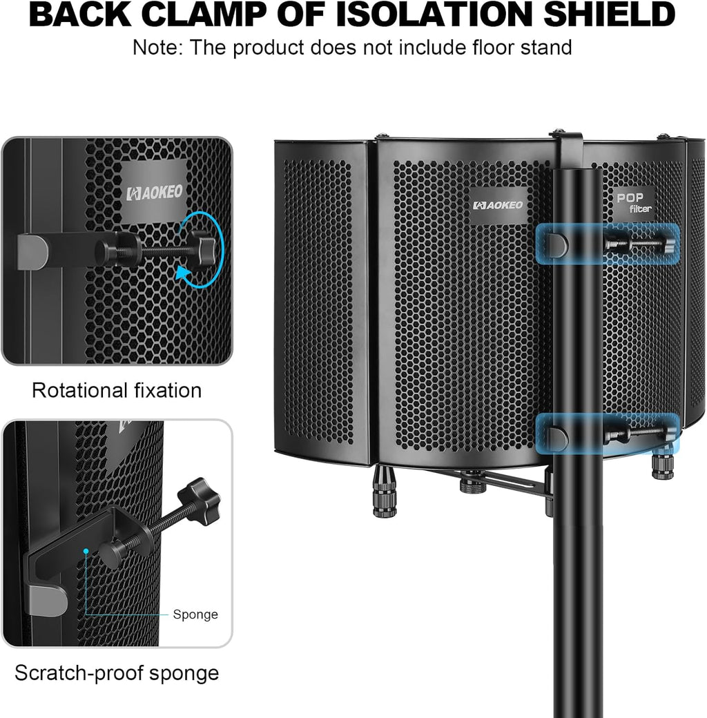 Aokeo Studio Recording Microphone Isolation Shield, Pop Filter.High density absorbent foam is used to filter vocal. Suitable for blue yeti and any condenser microphone recording equipment