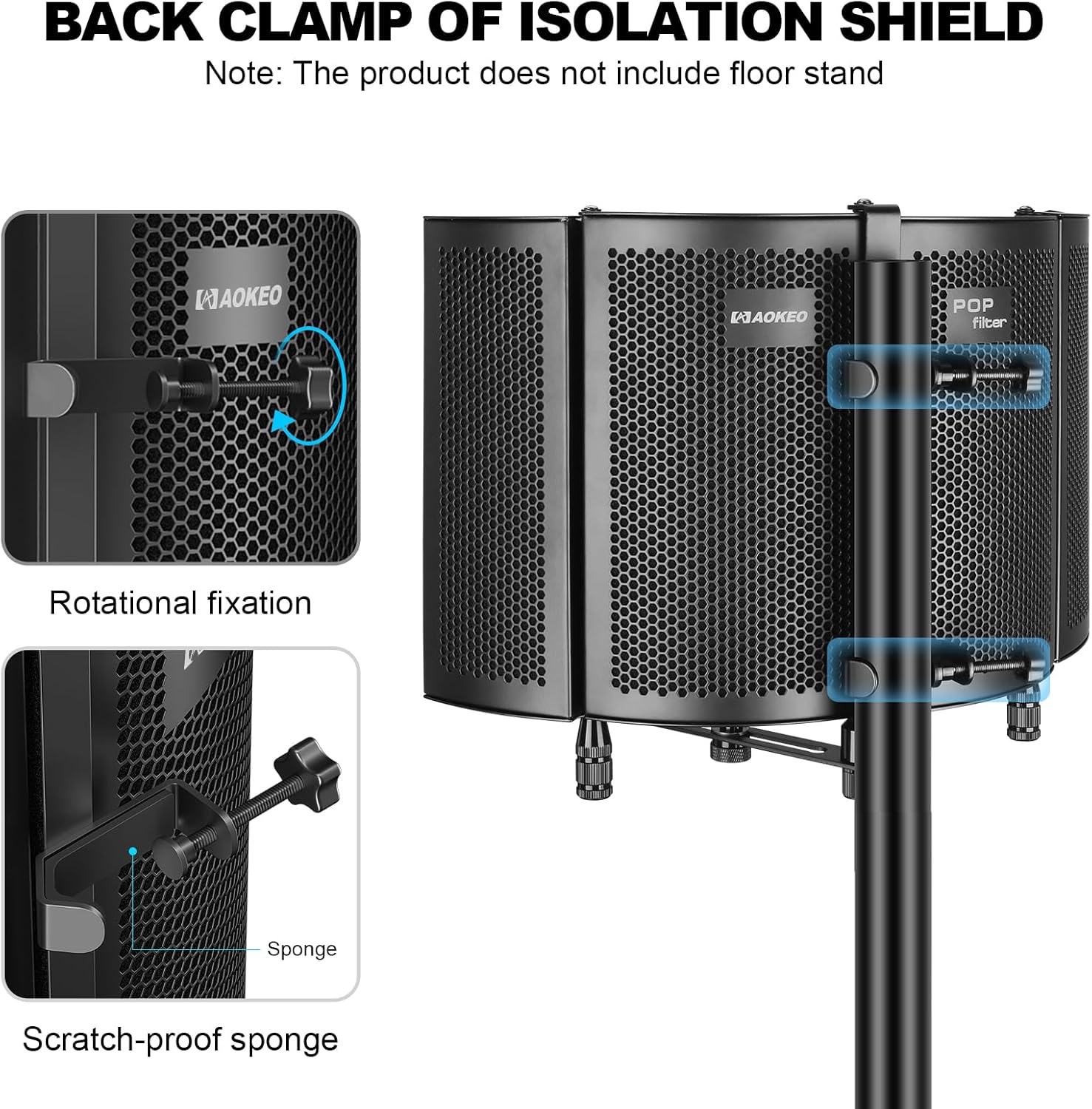 Aokeo Studio Recording Microphone Isolation Shield, Pop Filter.High density absorbent foam is used to filter vocal. Suitable for blue yeti and any condenser microphone recording equipment