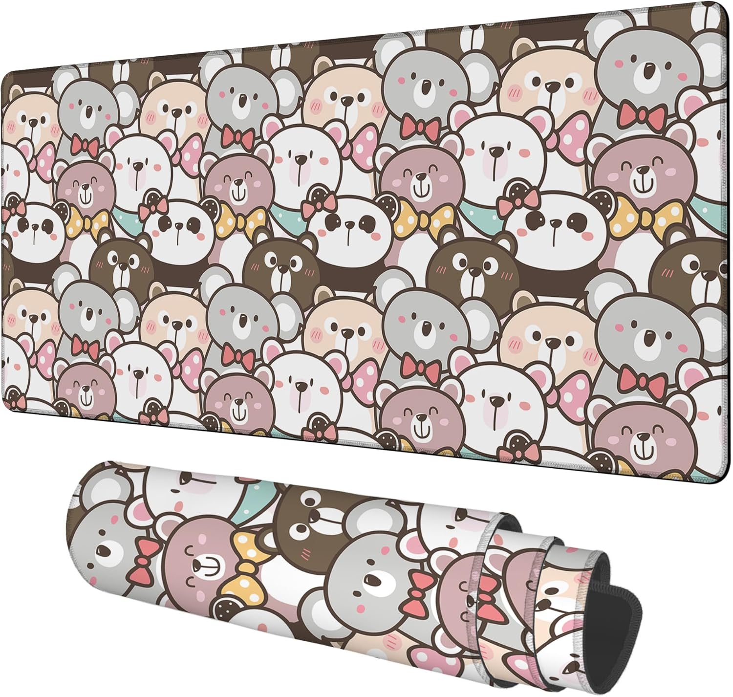 Gaming Desk Pad Large Extra Length Panda and Koala Mouse Pad Keyboard Laptop Non-Slip Waterproof with Rubber Base Thick Stitched Edge Mouse Mat for Office Home 35.4 x 15.7 Inches