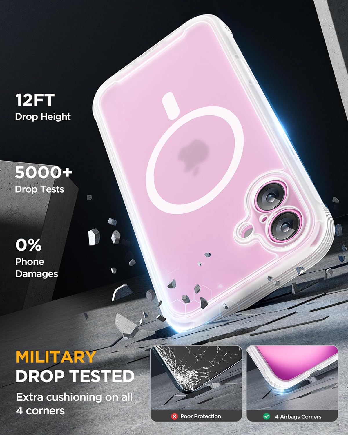 Miracase Magnetic for iPhone 16 Plus Case Full-Body Phone with Built-in Glass Screen Protector, [Compatible with MagSafe] Military Drop Proof 16 Plus Cover Bumper 6.7 inch, Matte Clear