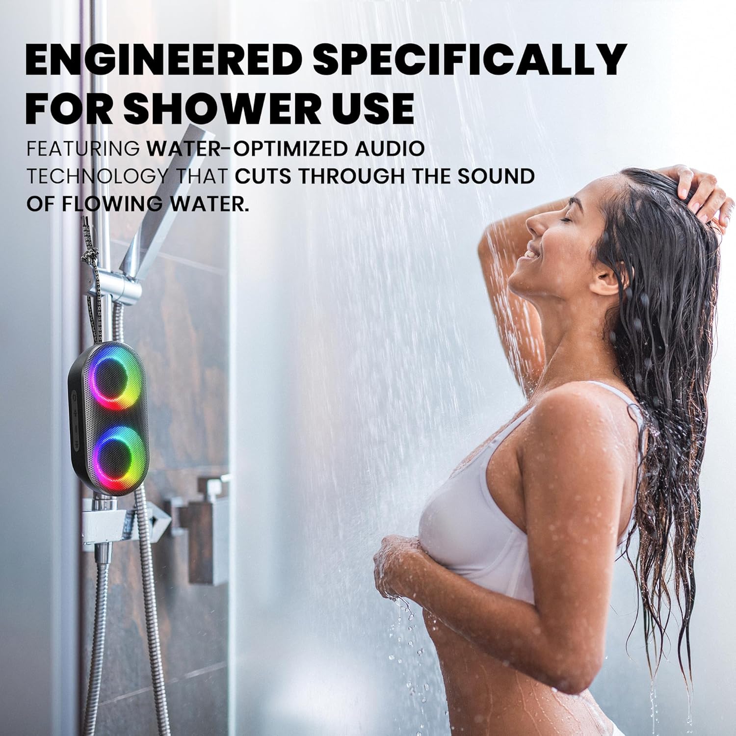 MIATONE Drum Shower Speaker with LED Lights, IPX7 Waterproof Bluetooth Speaker, 15W Loud Sound, Bluetooth 5.3, 24H Playtime, Portable Speaker for Bathroom, Shower, Pool, Beach, Teen Boys Girls Gifts