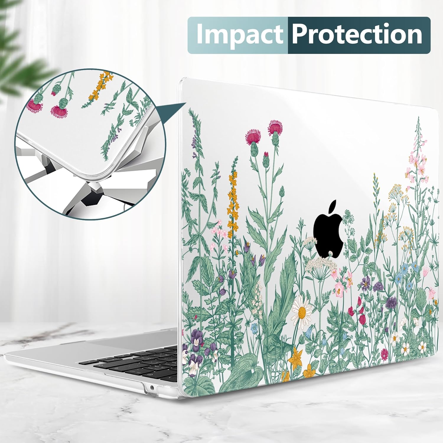 TWOLSKOO Compatible with M4 MacBook Air 15 inch Case 2025-2023 Released Model M4 A3241 M3 A3114 M2 A2941, Plastic Hard Shell & Screen Protector & Keyboard Cover & Trackpad Film, Botanical Illustration