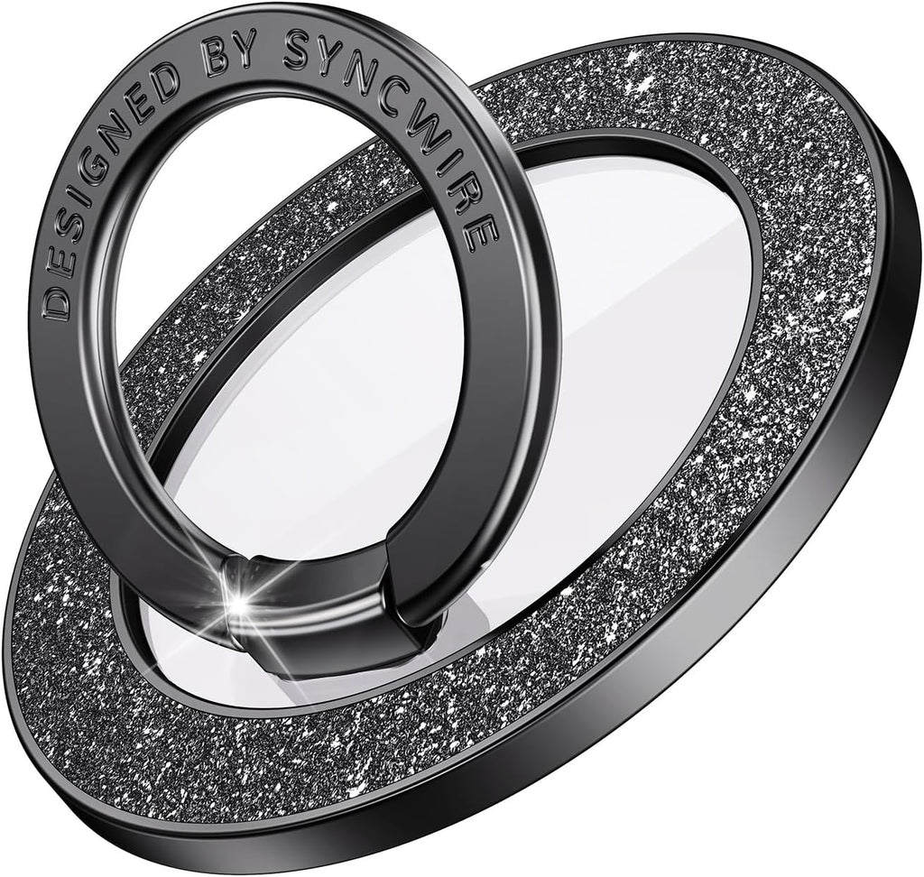 Syncwire Magnetic Phone Grip for MagSafe, Sparkle Phone Ring Holder, Rotatable Kickstand Bling Phone Ring Stand Removable MagSafe Accessories for iPhone 15 Pro Max 14 13 12,Android - Black Diamond
