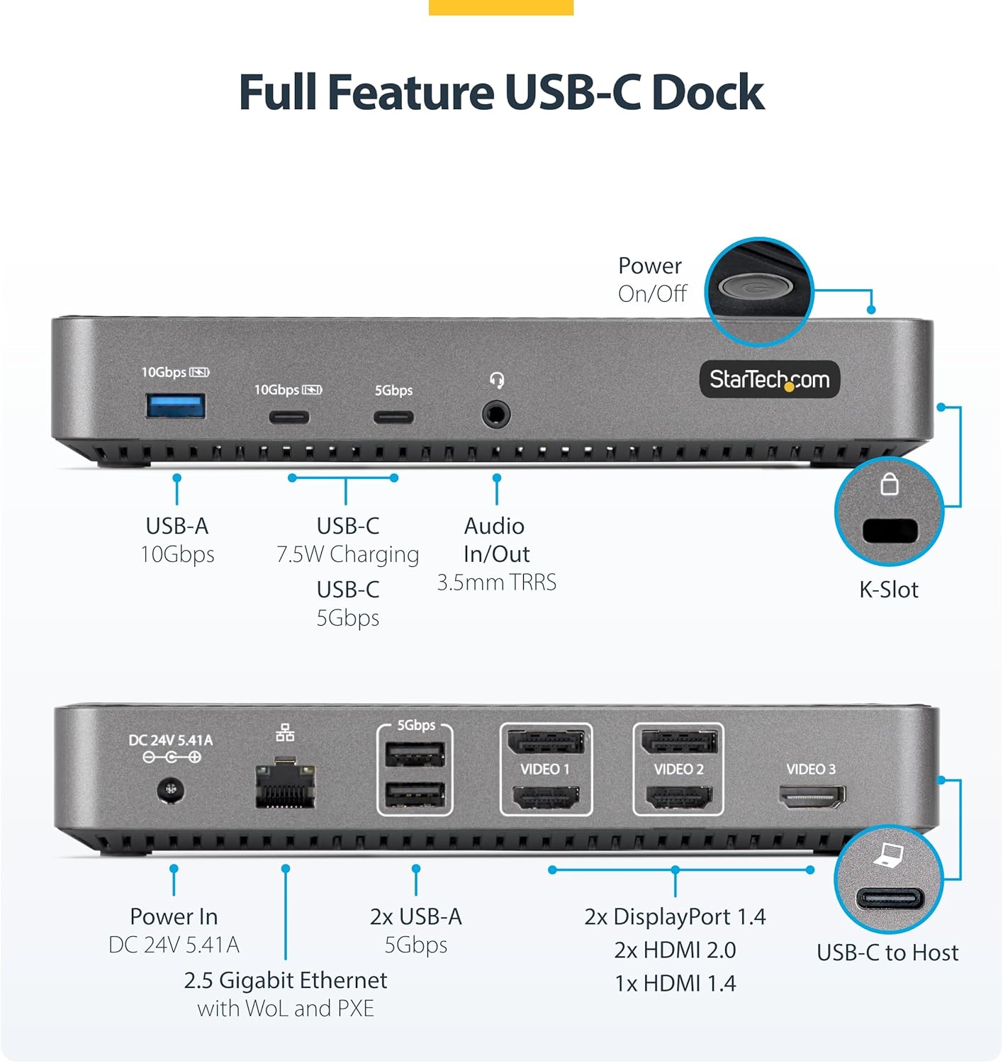StarTech.com USB-C Triple Monitor Docking Station for MacBook Pro / Air M1 M2 M3 M4 & Windows, Universal 4K HDMI DP Dock, Thunderbolt Compatible, 100W Laptop Charging