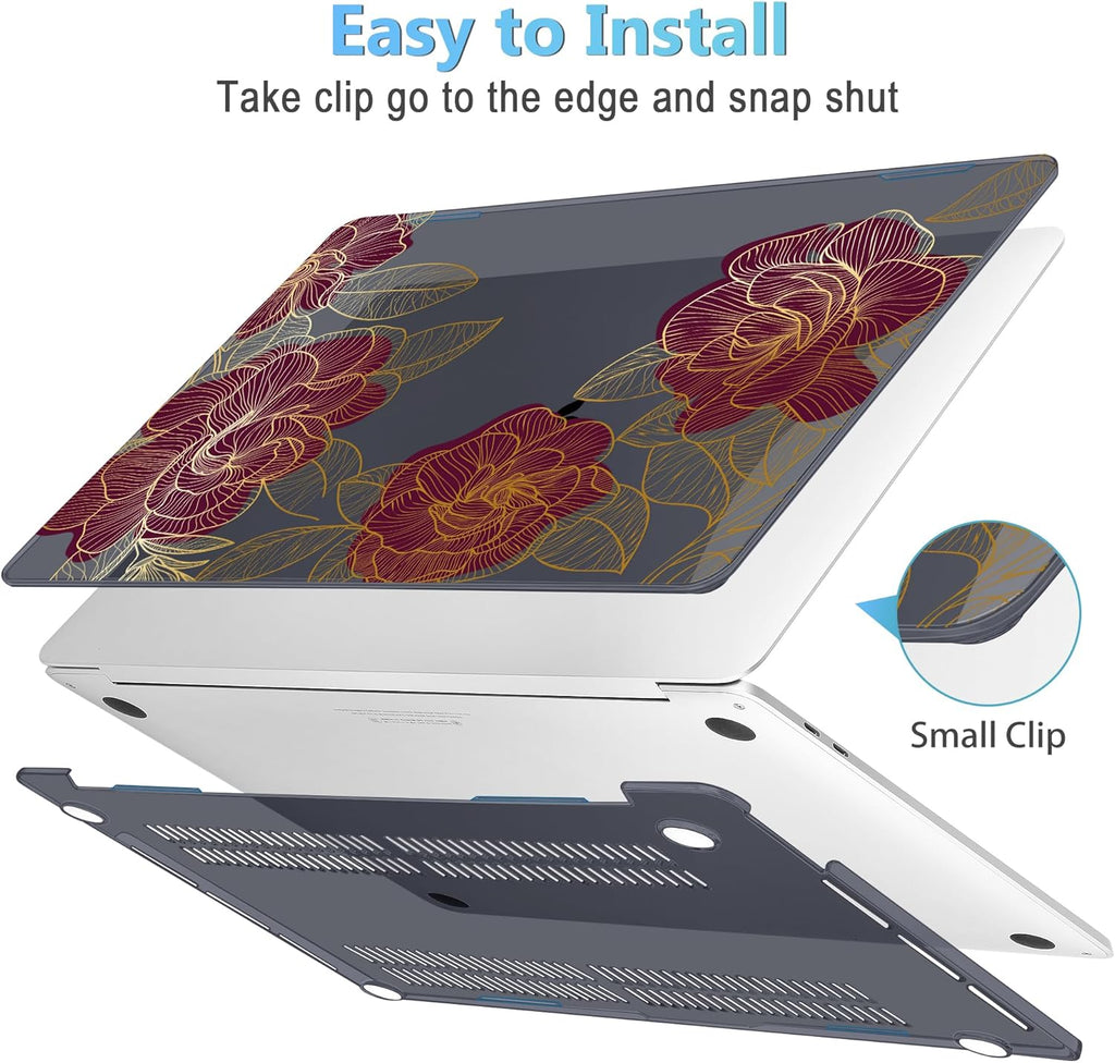 Mektron Case for MacBook Pro 16 Inch A2141 Cover 2019 Release 16" with Liquid Retina Display/Touch ID, Plastic Hard Shell with Keyboard Skin & Screen Protector & Dust Plug, A-Golden Rose