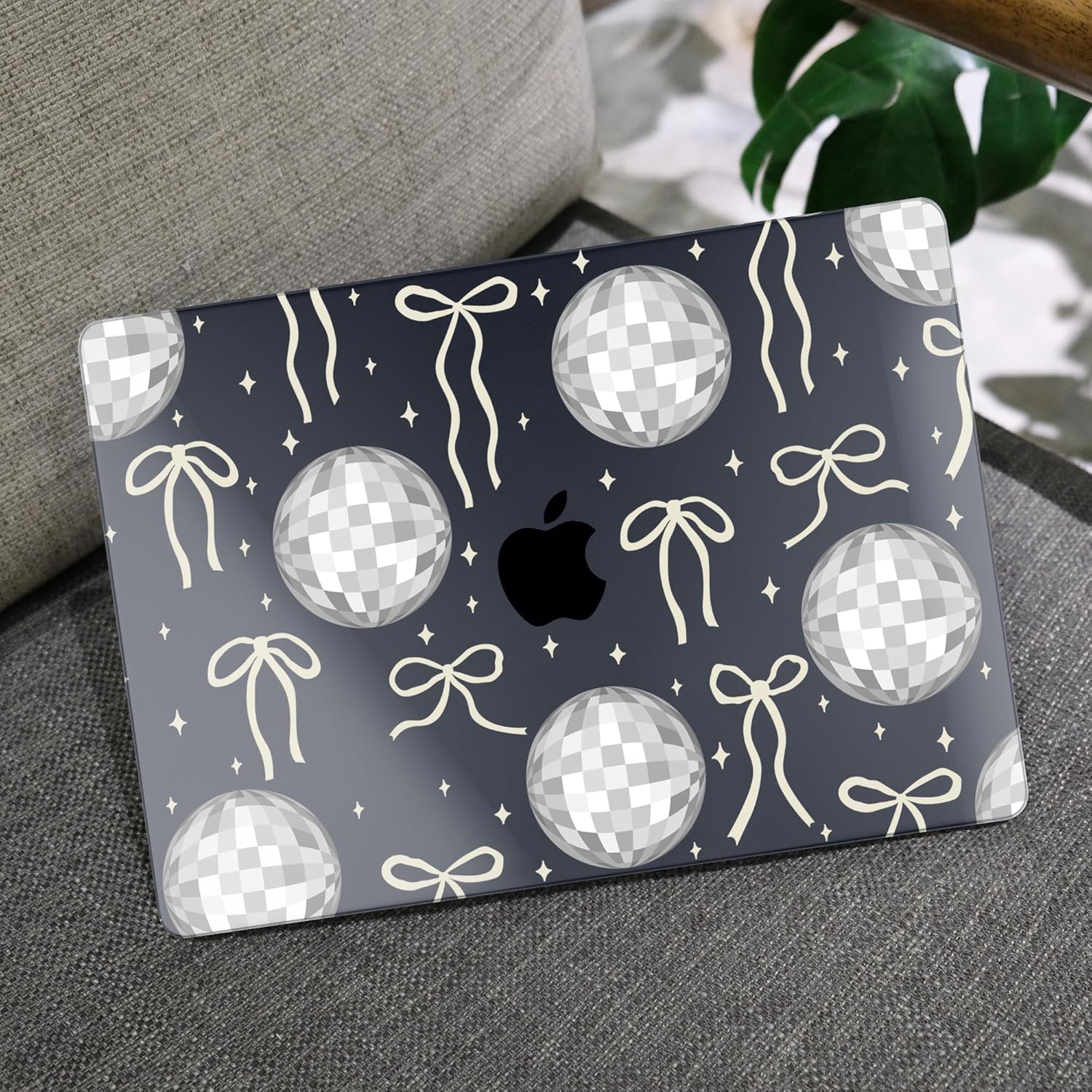 MEEgoodo for MacBook Air 13 inch Case 2021 2020 2019 2018 Released A2337 M1 A2179 A1932 with Touch ID, Plastic Hard Shell & Keyboard Cover Compatible with MacBook Air Case 13.3,Silver Disco Balls&Bows