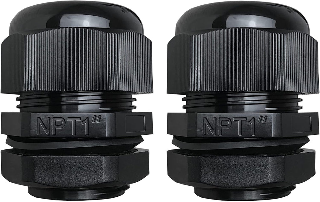 MGI SpeedWare 1" NPT Strain Relief Nylon Cord Grip Cable Glands, Black Plastic Grommet 2-Pack