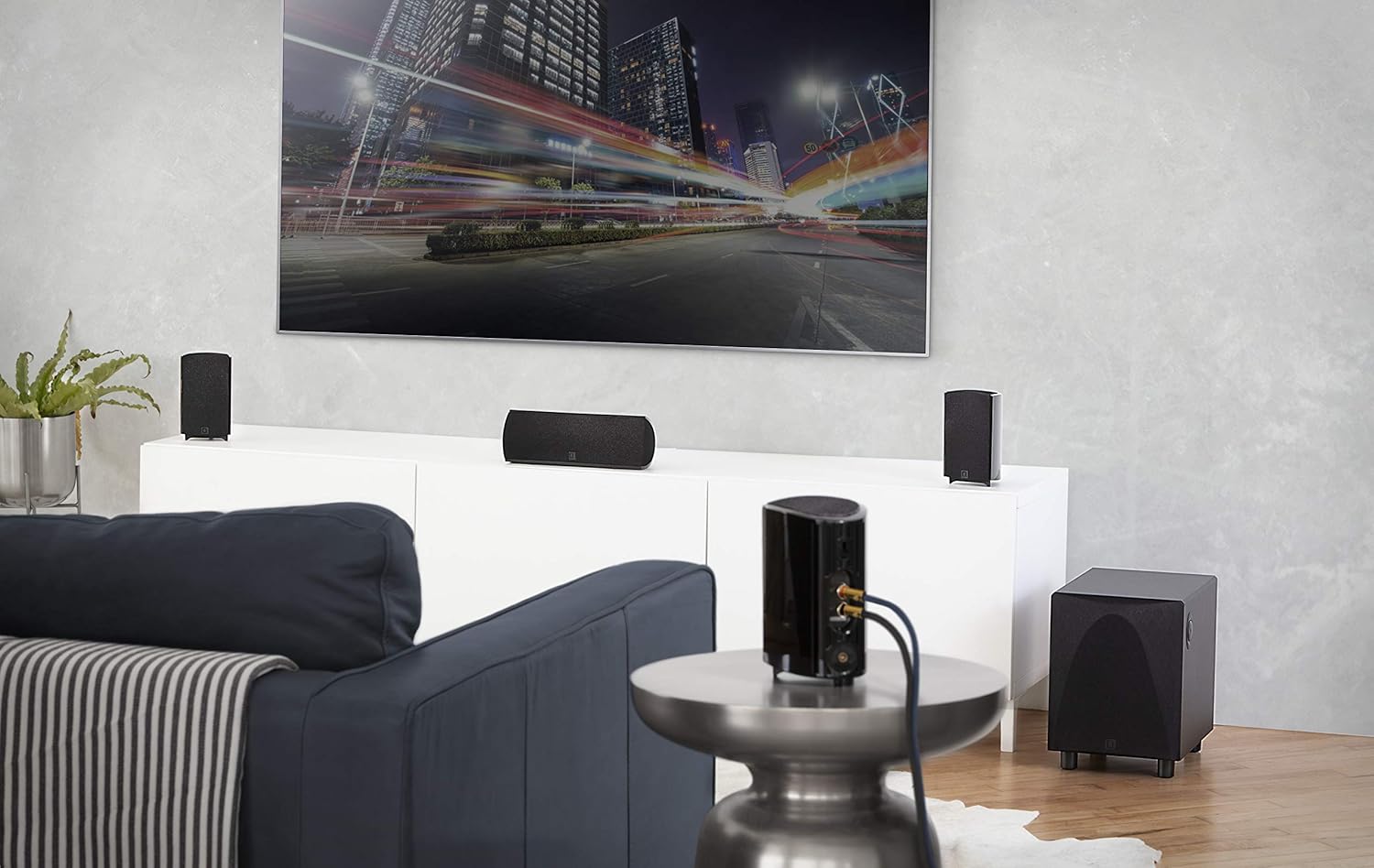 Definitive Technology ProCinema 6D - Compact 5.1 Channel Home Theater Speaker System | 250-Watt Powered Subwoofer Center Channel + 4 Speakers | Sleek Modern Looks Match Any Décor Black