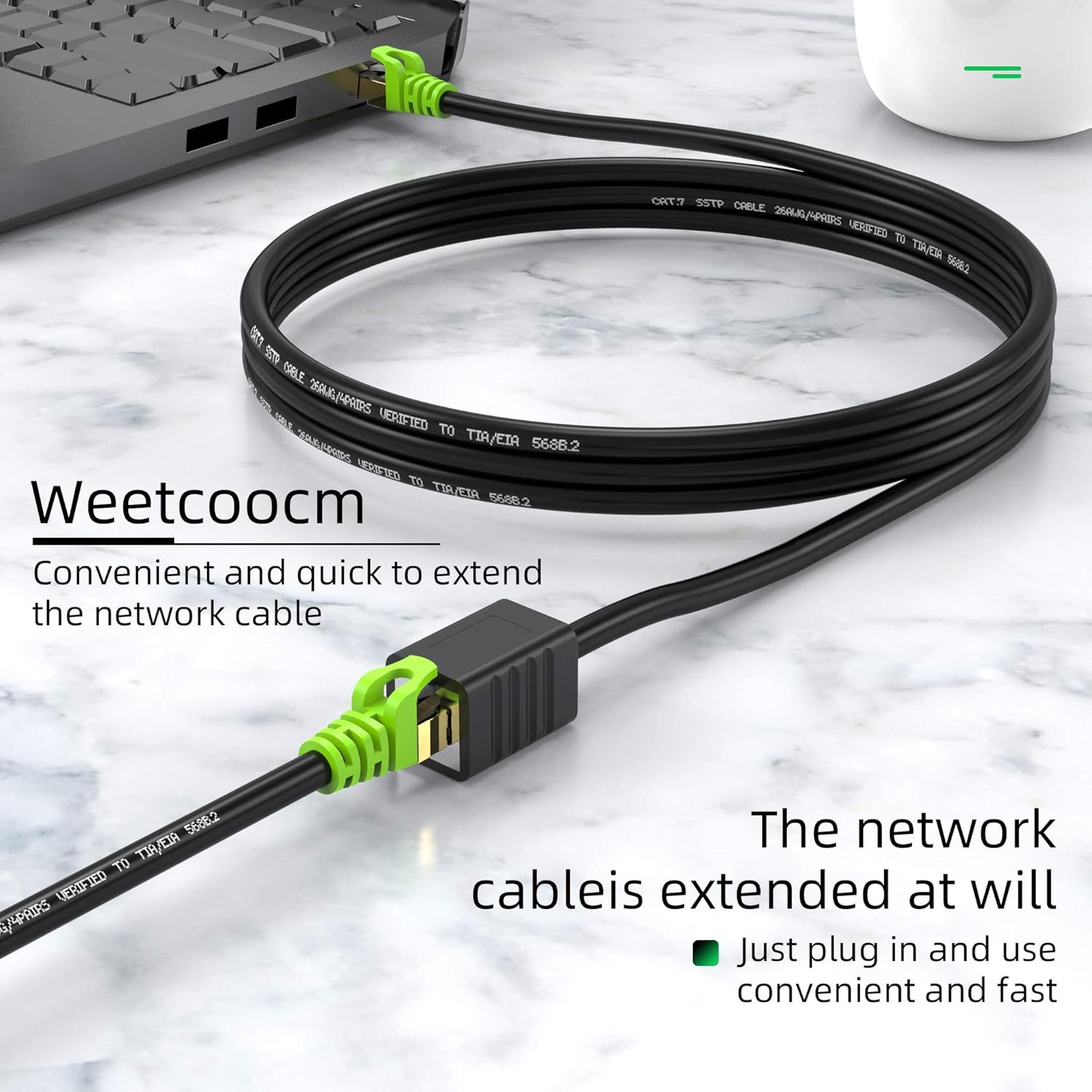 Ethernet Extension Cable 3ft, Network Cat6a Extension Patch Cable RJ45 Cords Shielded Male to Female Connector (3FT)