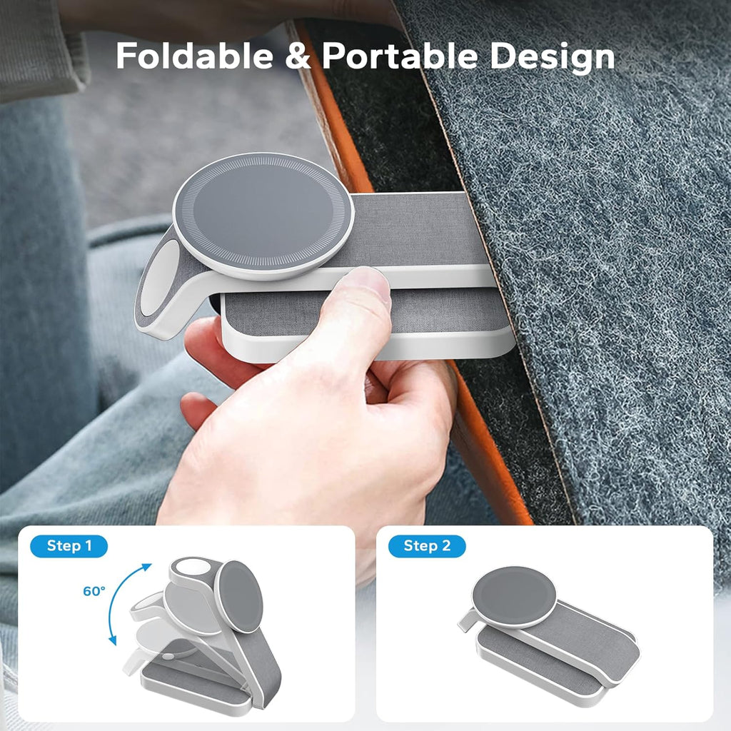 3 in 1 Foldable Wireless Travel Charging Station for MagSafe, Nightstand Magnetic Charger Stand for iPhone 16 15 14 13 Pro Max, Mag-Safe Charging Dock with Night Light for Apple Watch/AirPods