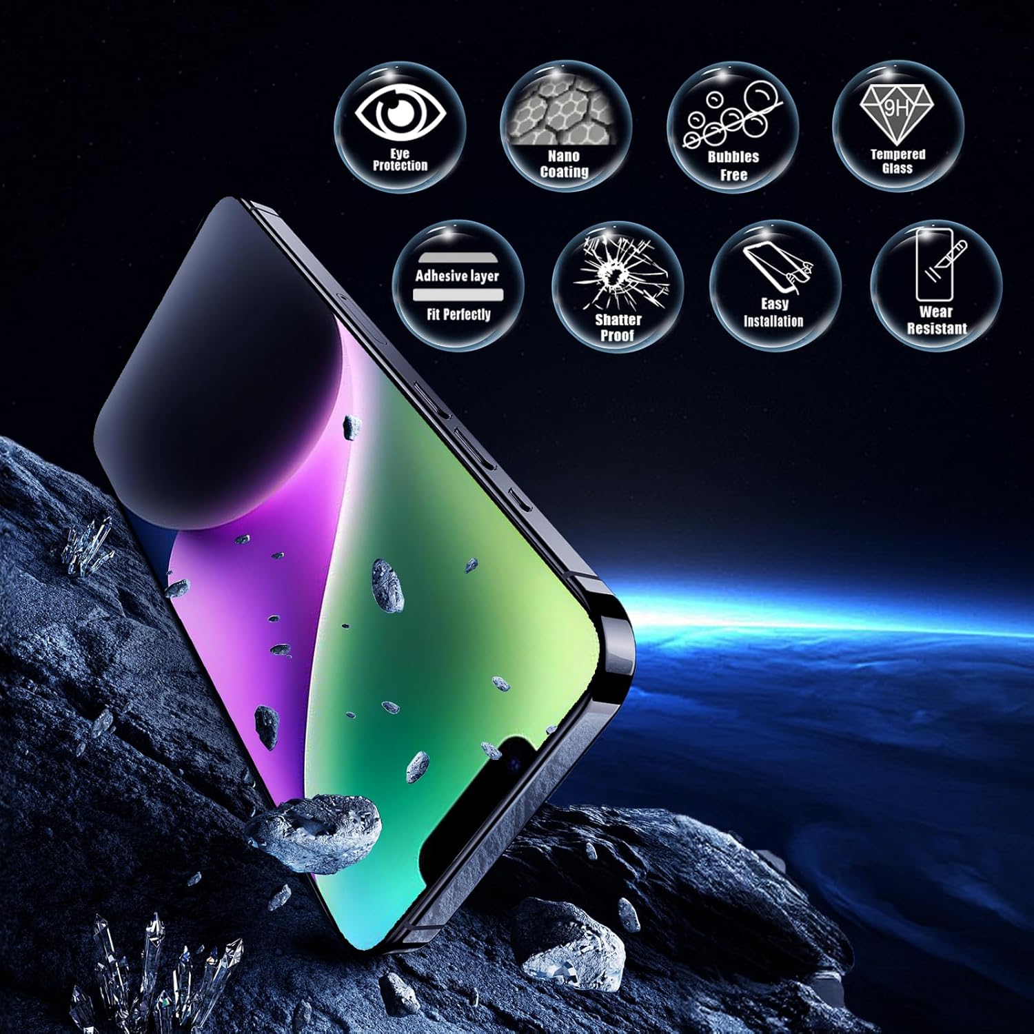 Screen Protector for iPhone 16e/14/13/13Pro [6.1 Inch], Colorless Anti-Blue Light Tempered Glass Films, Eye Protection,9H Hardness, No Bubbles, Case Friendly Easy Installation Kit, 2 Pack